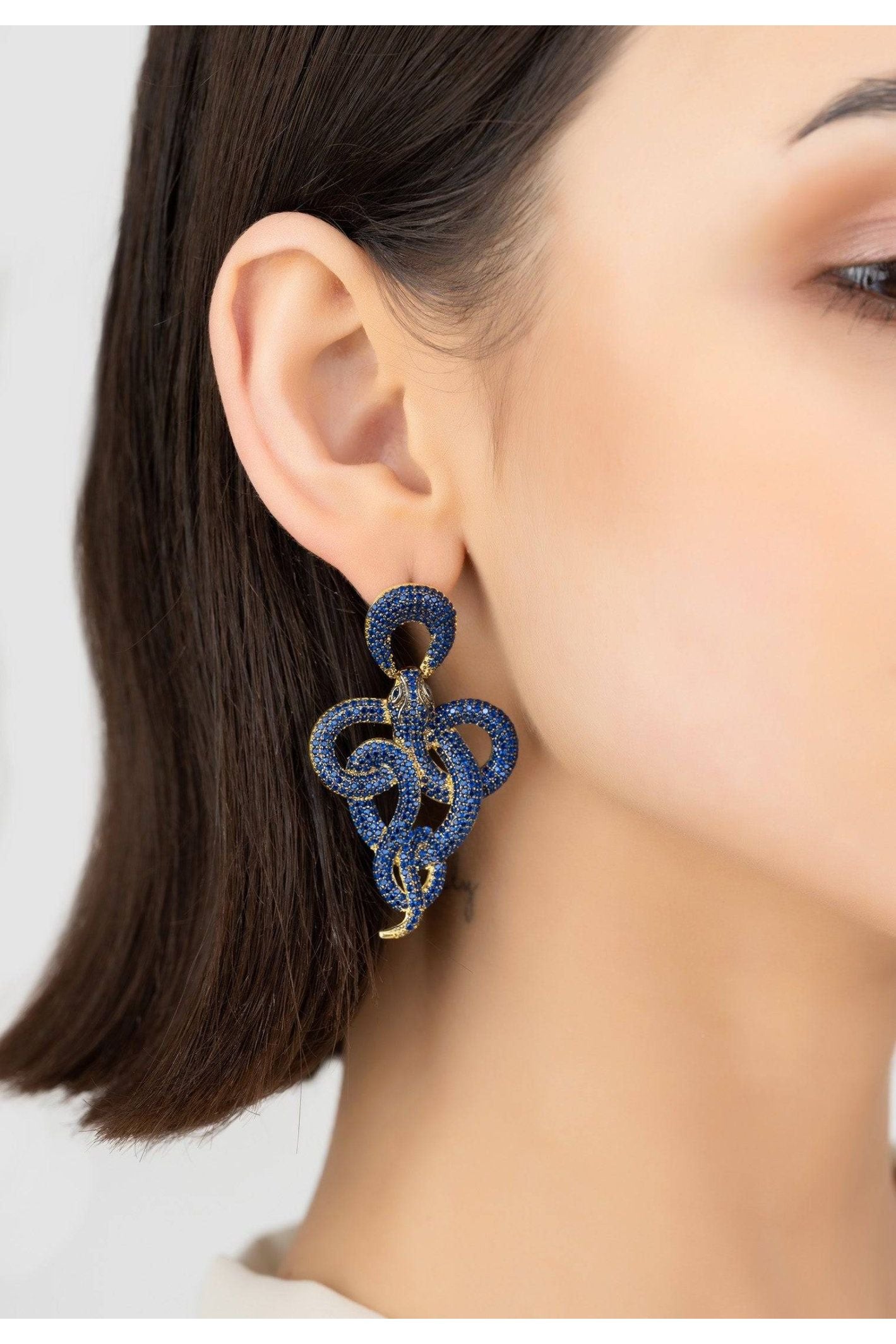 Viper Snake Drop Earrings Gold Sapphire - LATELITA Earrings