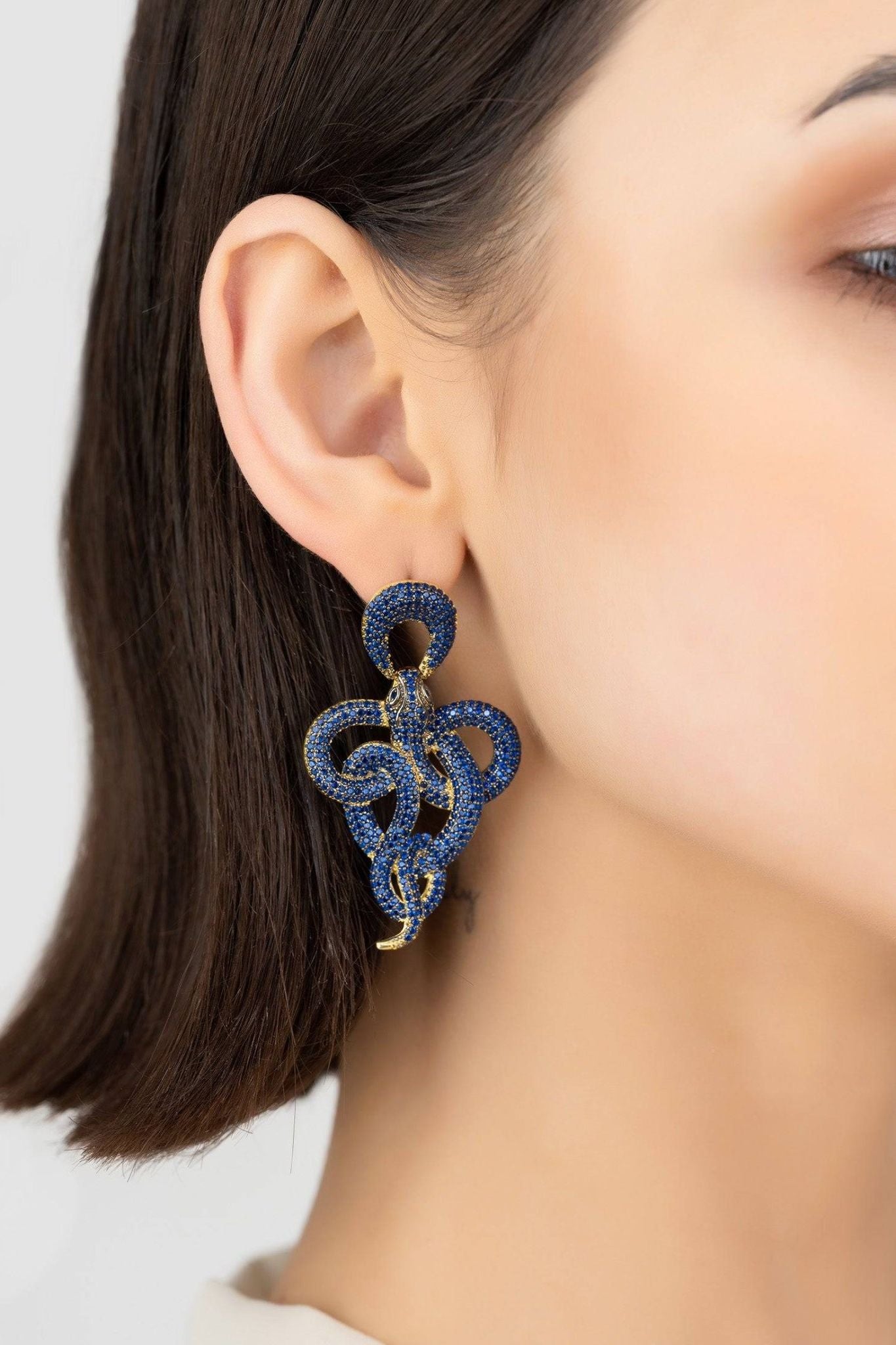 Viper Snake Drop Earrings Gold Sapphire - LATELITA Earrings