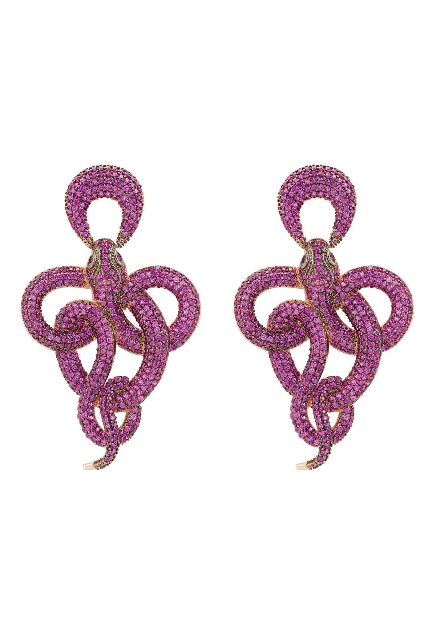 Viper Snake Drop Earrings Rosegold Ruby - LATELITA Earrings