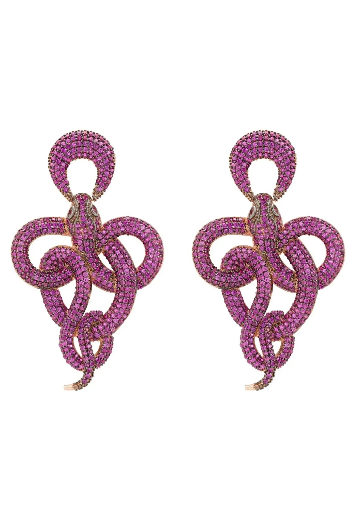 Viper Snake Drop Earrings Rosegold Ruby - LATELITA Earrings