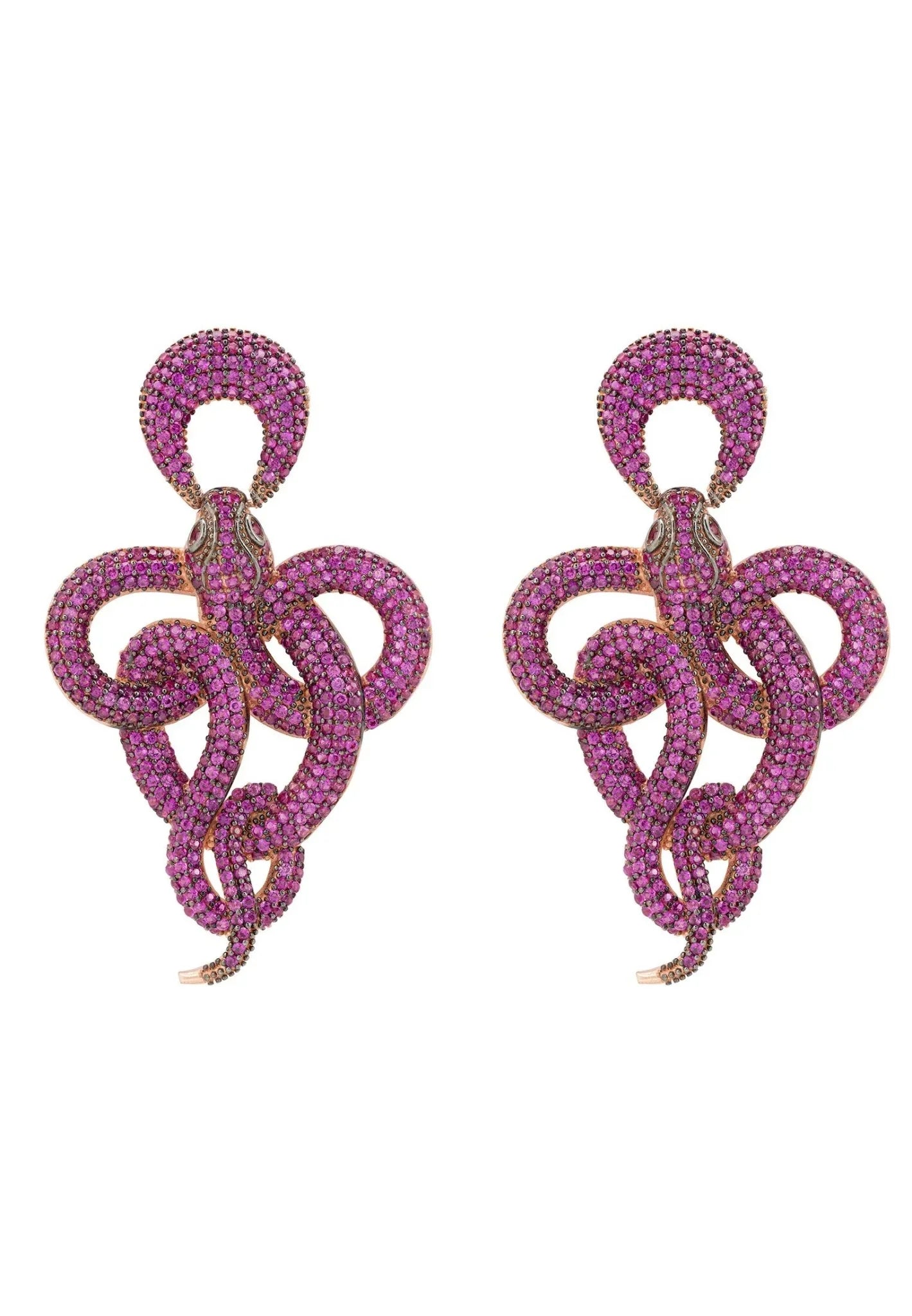 Viper Snake Drop Earrings Rosegold Ruby - LATELITA Earrings