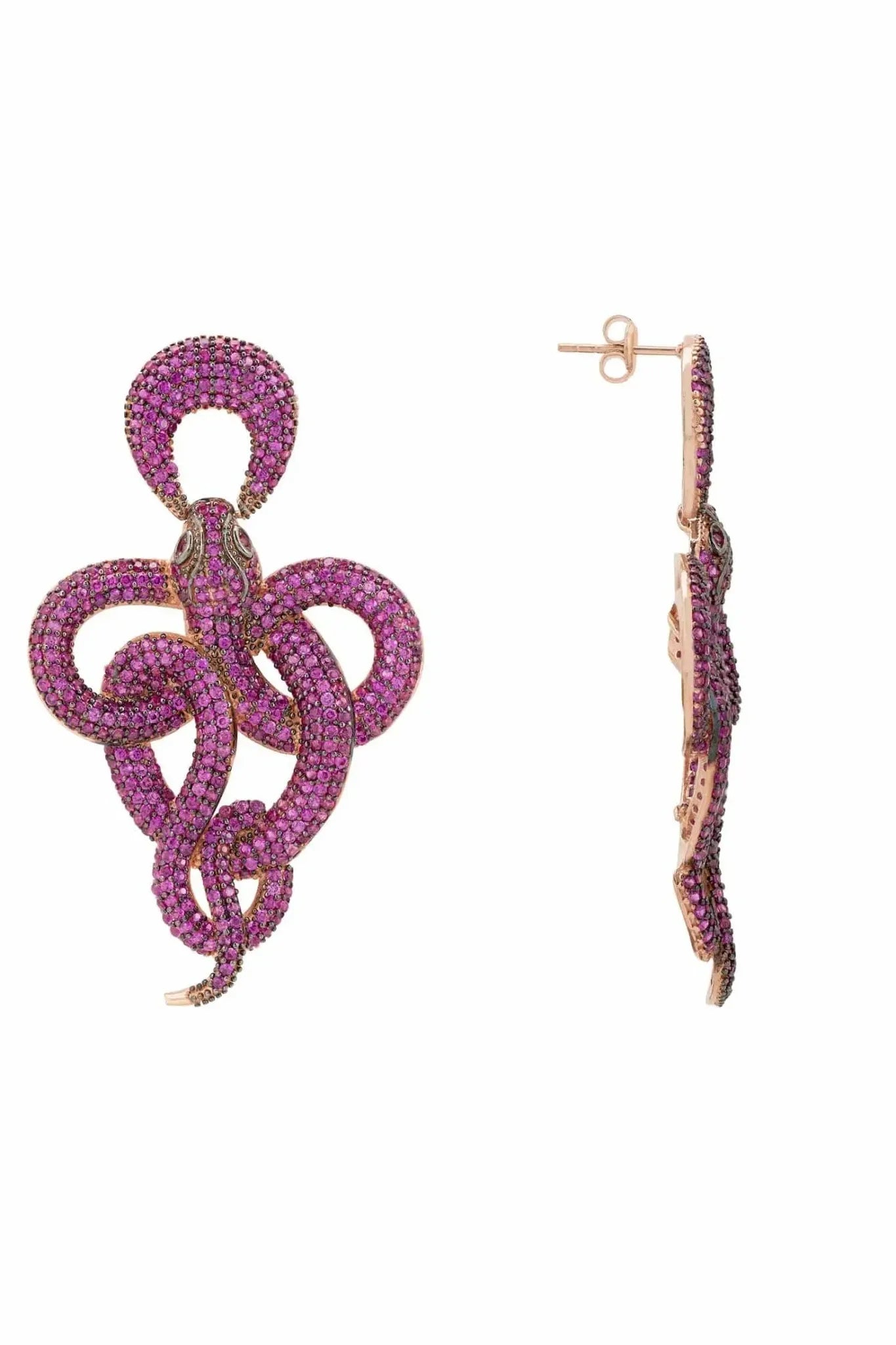 Viper Snake Drop Earrings Rosegold Ruby - LATELITA Earrings