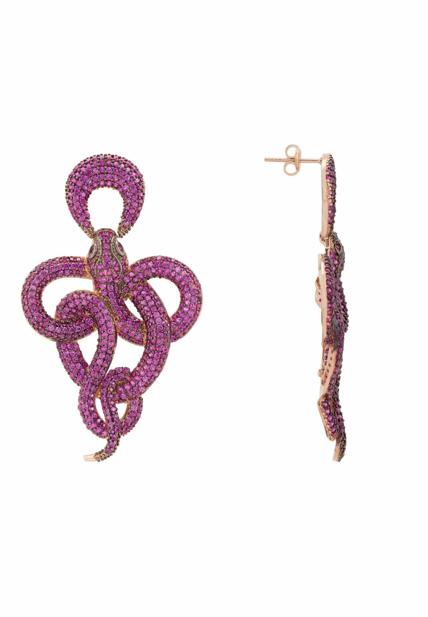 Viper Snake Drop Earrings Rosegold Ruby - LATELITA Earrings