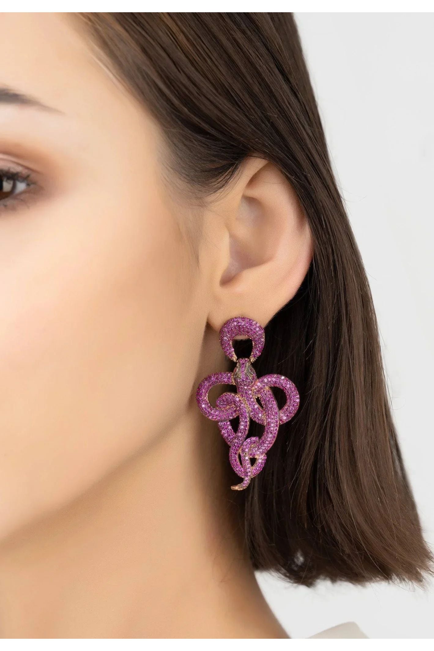 Viper Snake Drop Earrings Rosegold Ruby - LATELITA Earrings