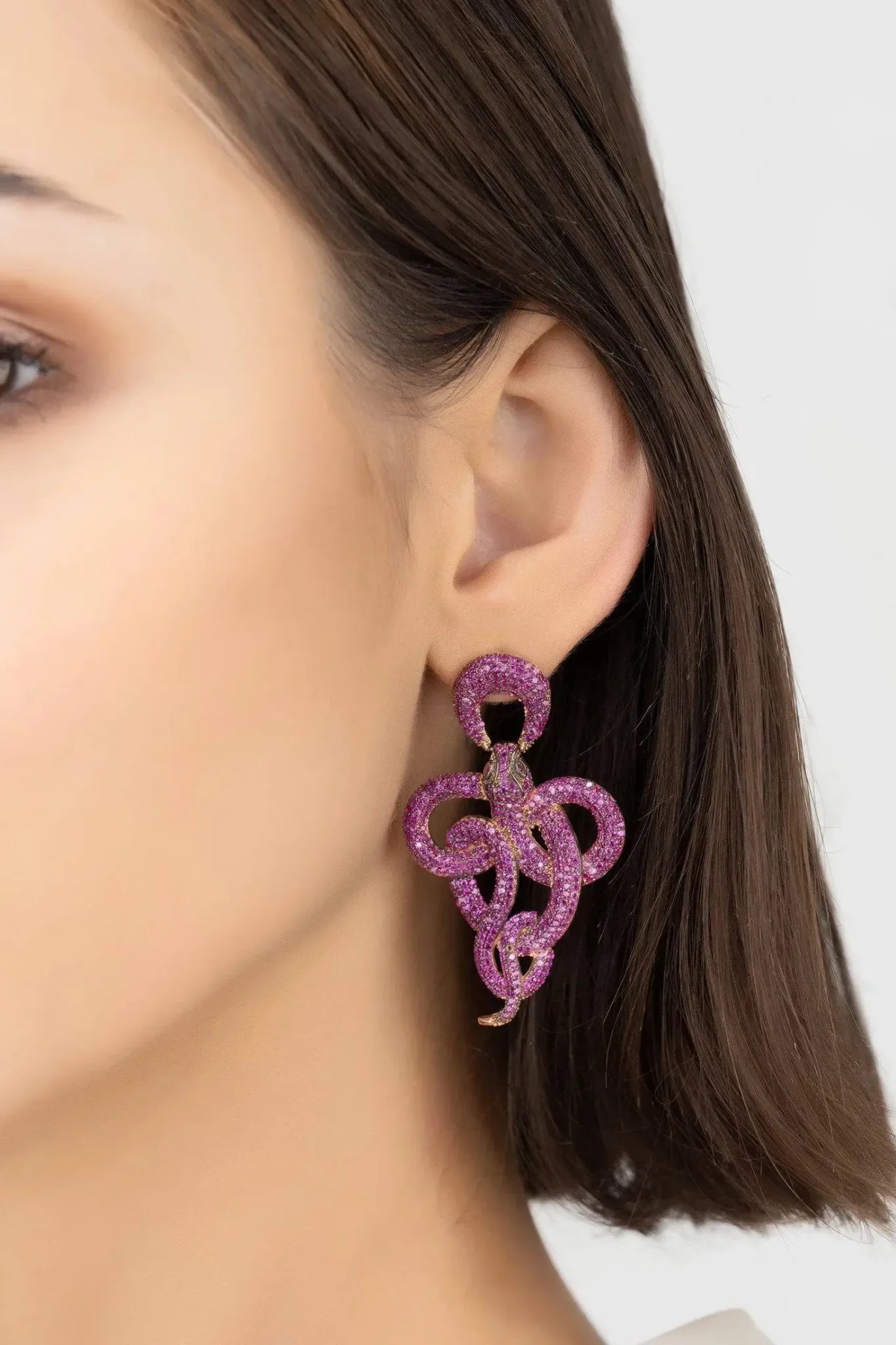 Viper Snake Drop Earrings Rosegold Ruby - LATELITA Earrings