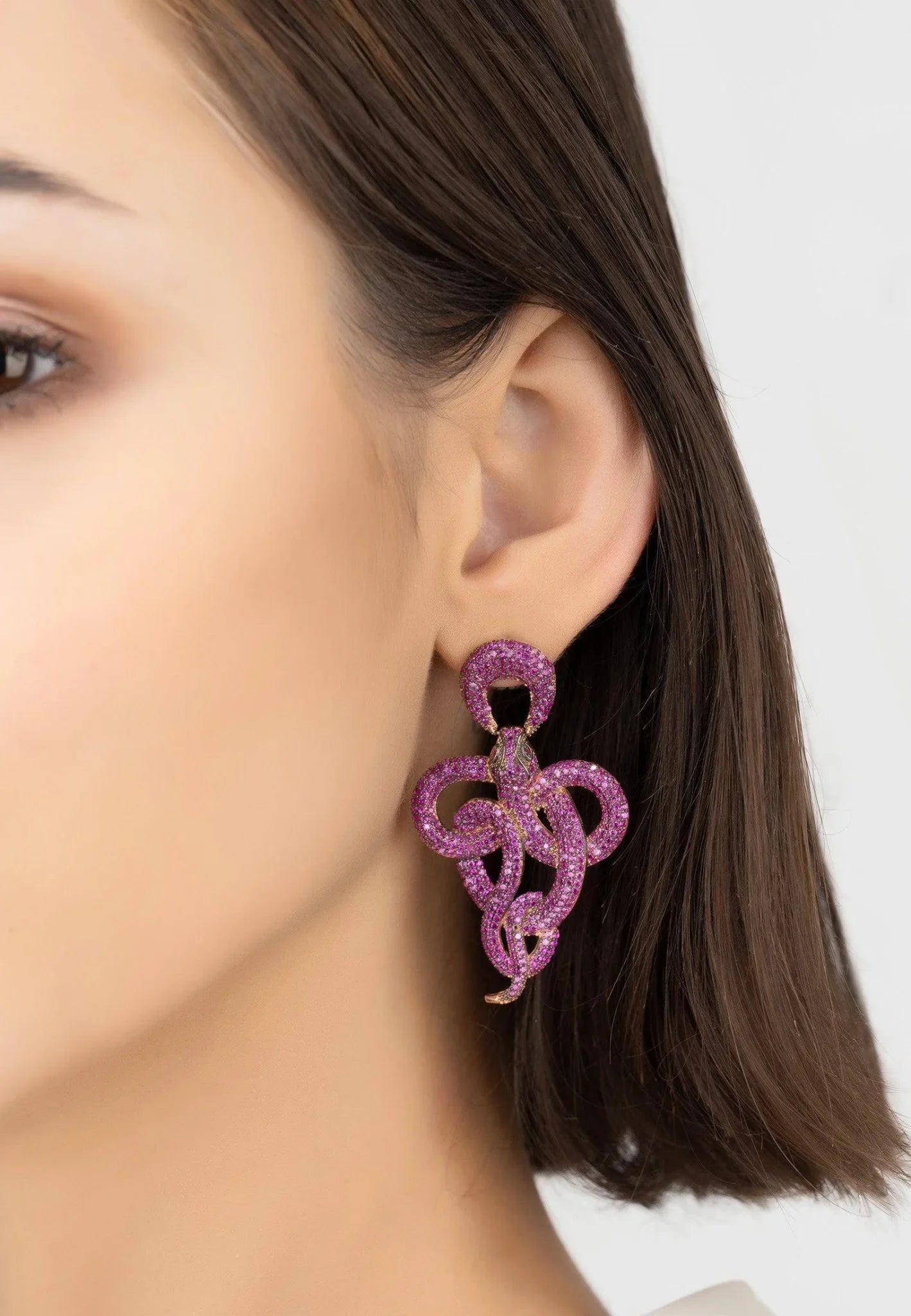 Viper Snake Drop Earrings Rosegold Ruby - LATELITA Earrings