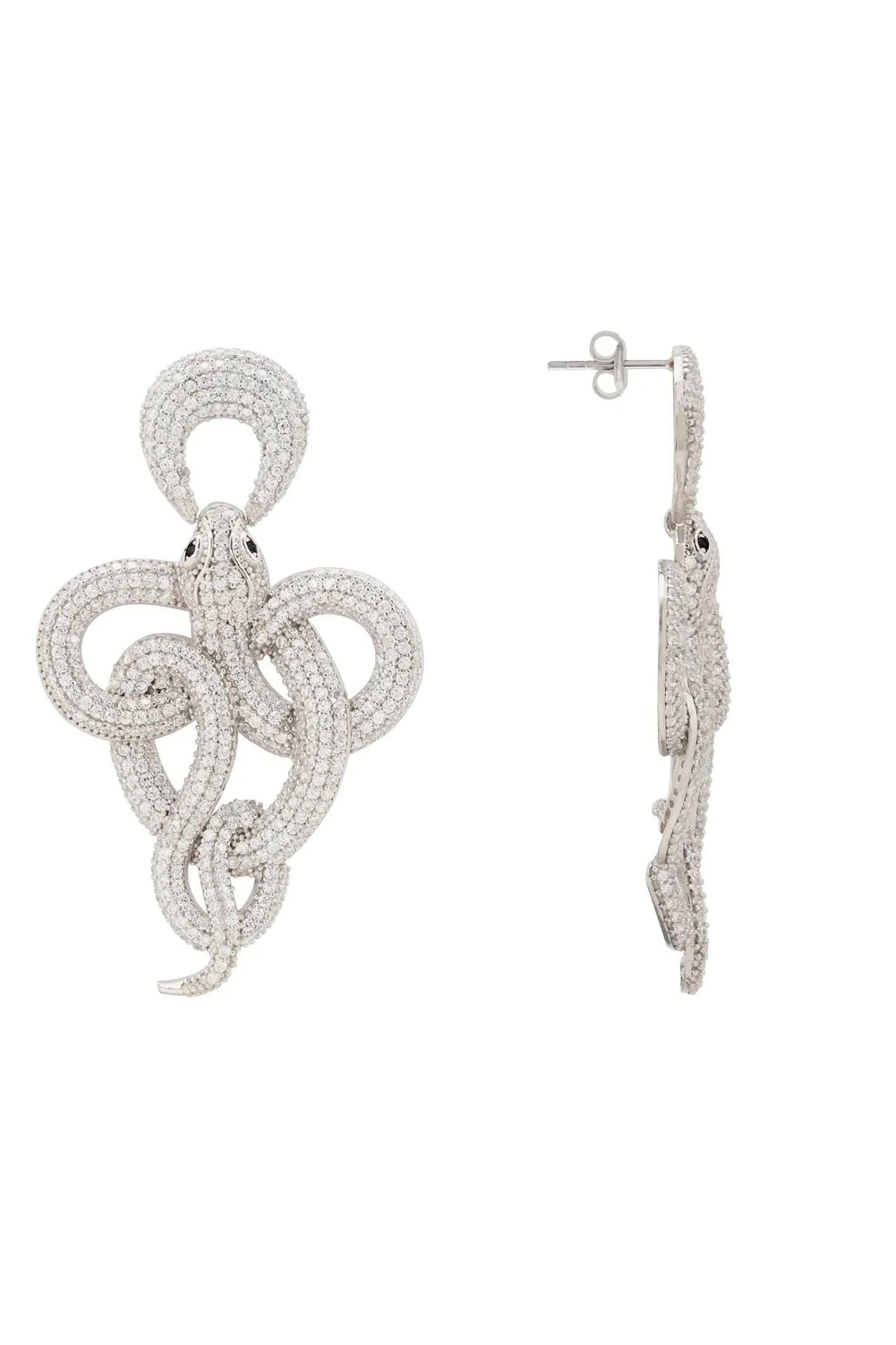 Viper Snake Drop Earrings Silver White - LATELITA Earrings