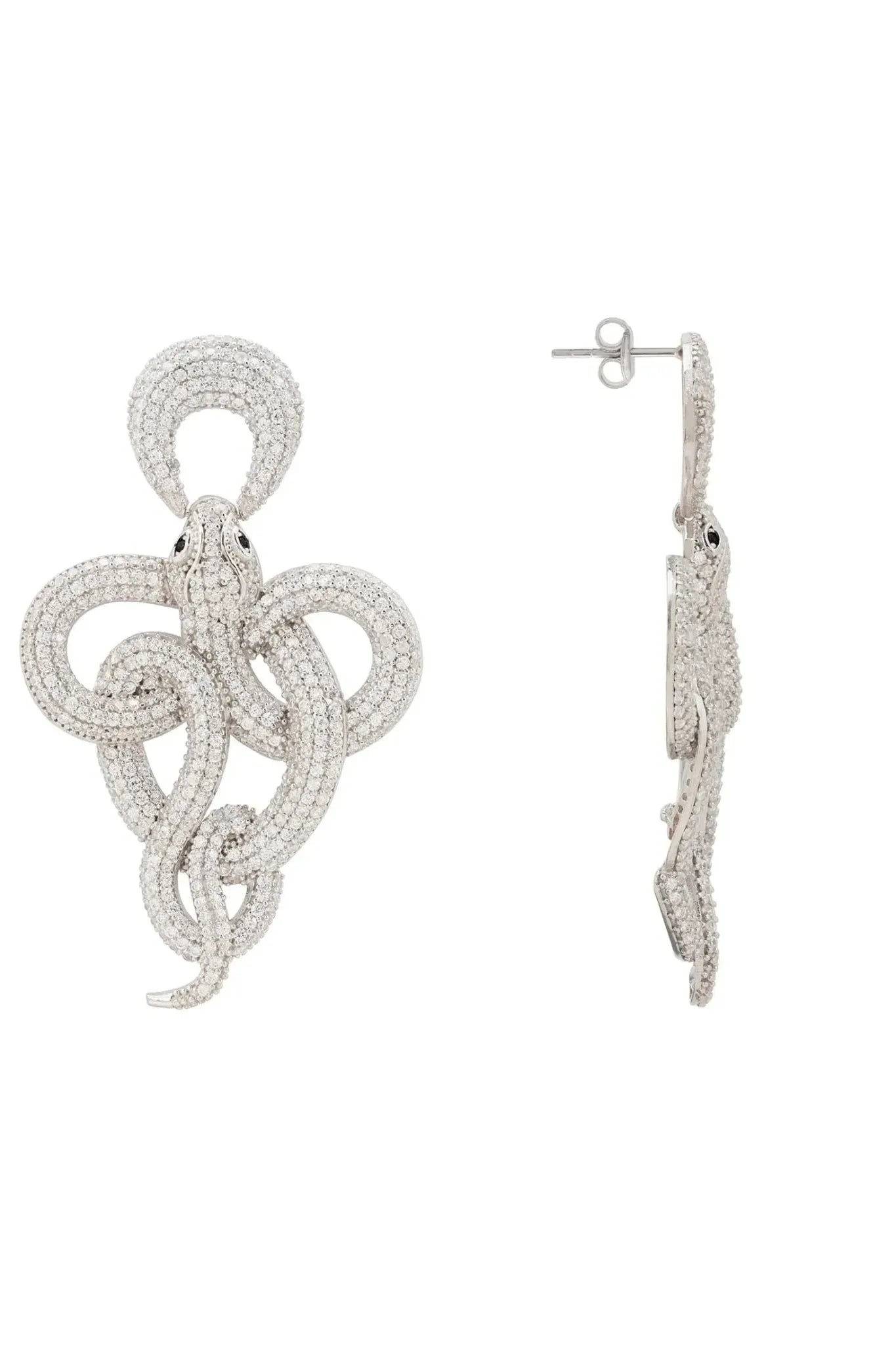 Viper Snake Drop Earrings Silver White - LATELITA Earrings