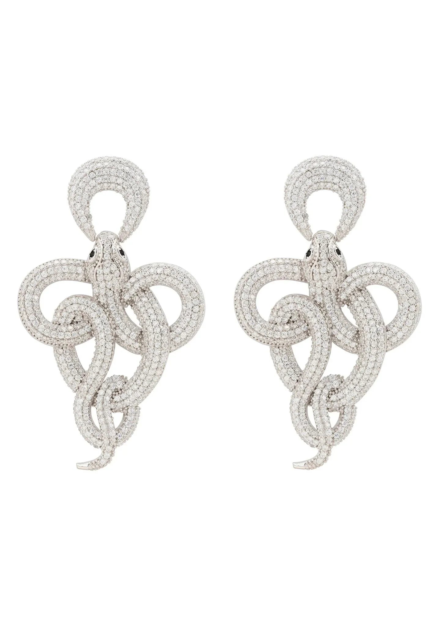 Viper Snake Drop Earrings Silver White - LATELITA Earrings