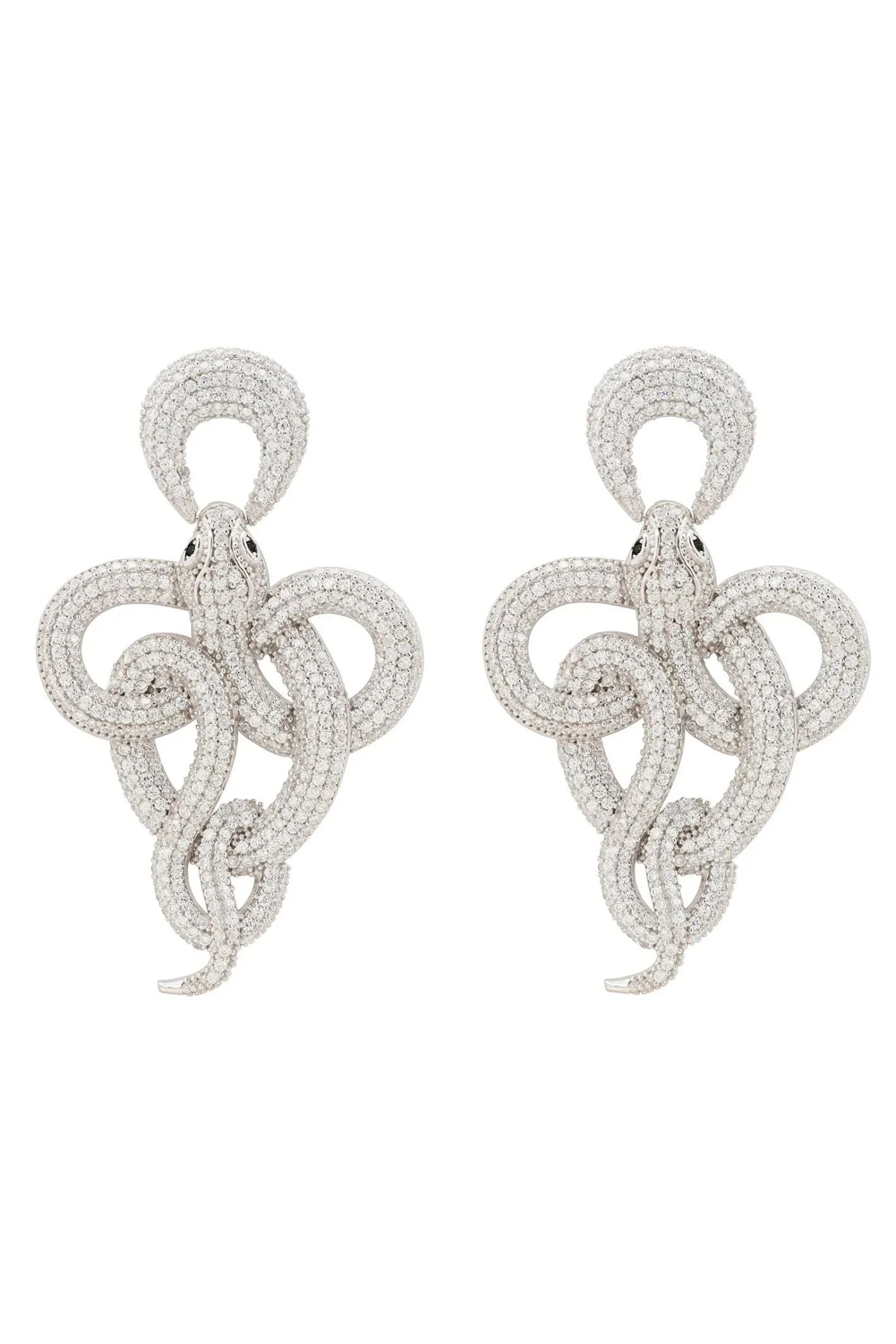 Viper Snake Drop Earrings Silver White - LATELITA Earrings