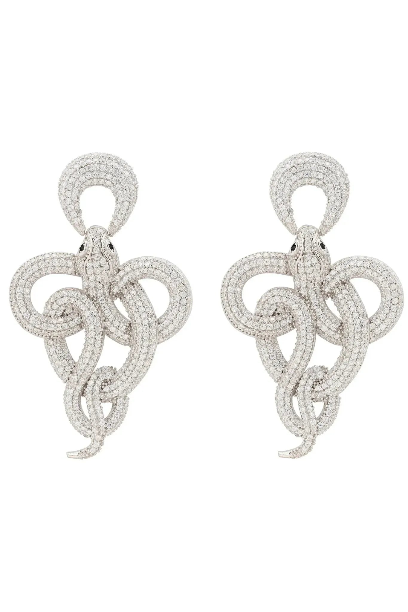 Viper Snake Drop Earrings Silver White - LATELITA Earrings