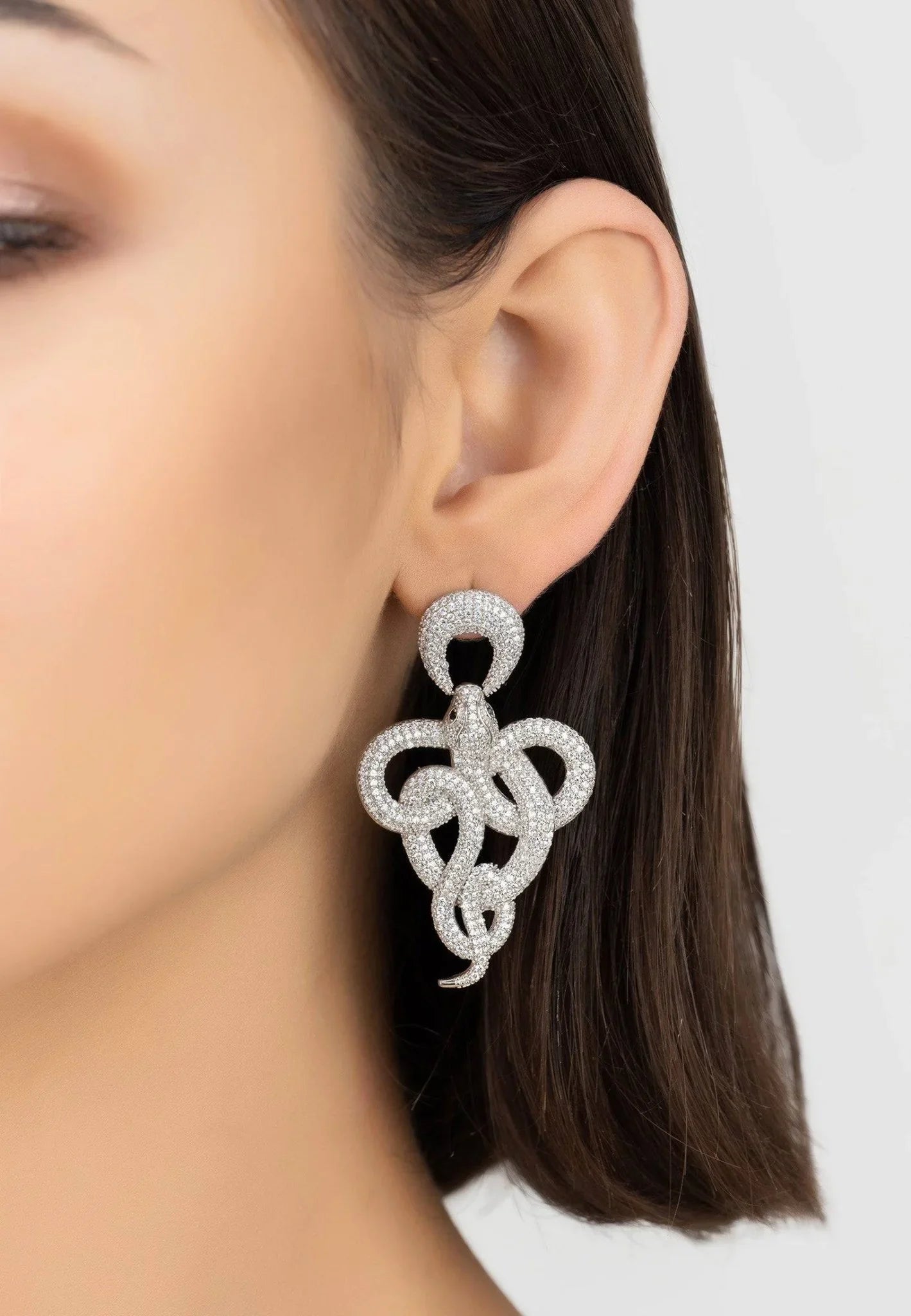 Viper Snake Drop Earrings Silver White - LATELITA Earrings