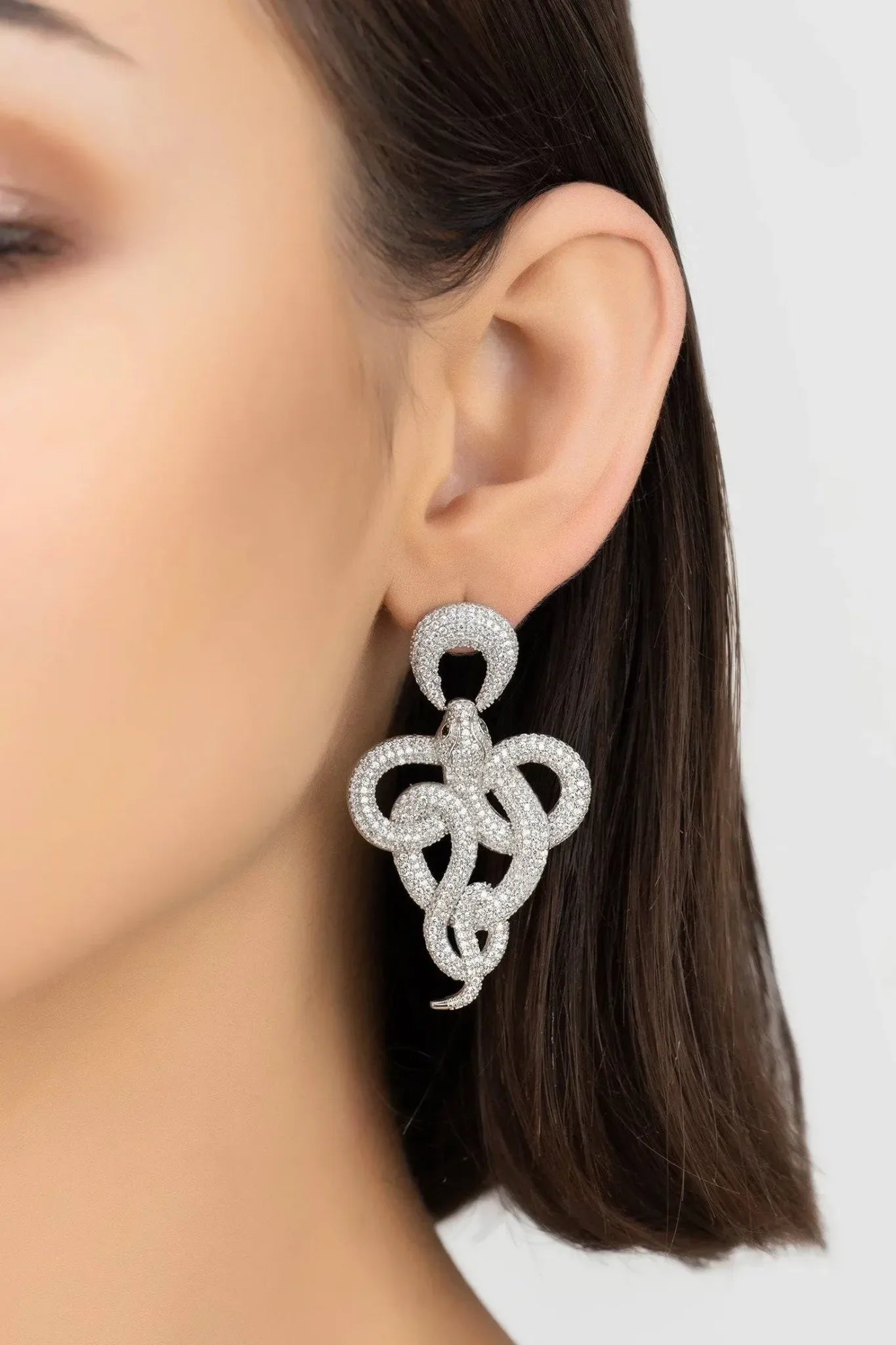 Viper Snake Drop Earrings Silver White - LATELITA Earrings
