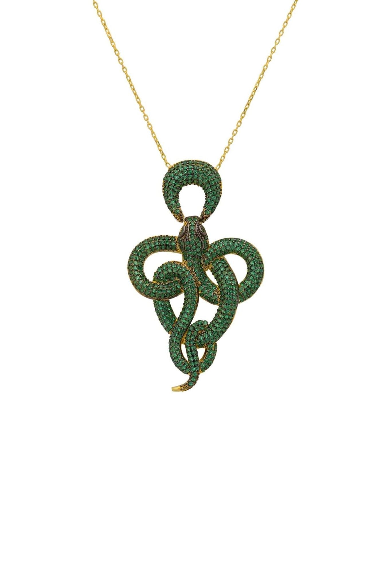 Viper Snake Pendant Necklace Gold Emerald - LATELITA Necklaces