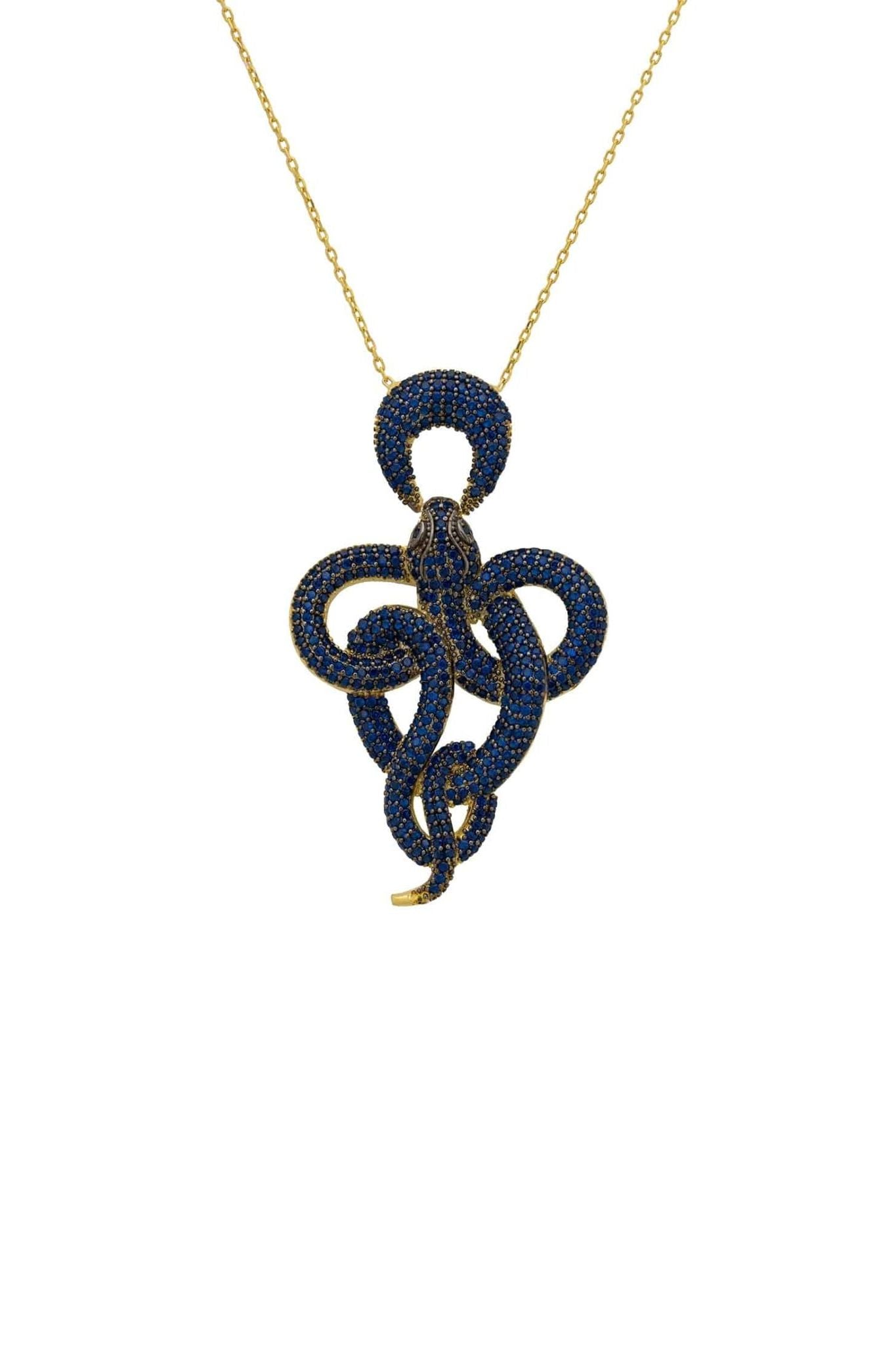 Viper Snake Pendant Necklace Gold Sapphire - LATELITA Necklaces