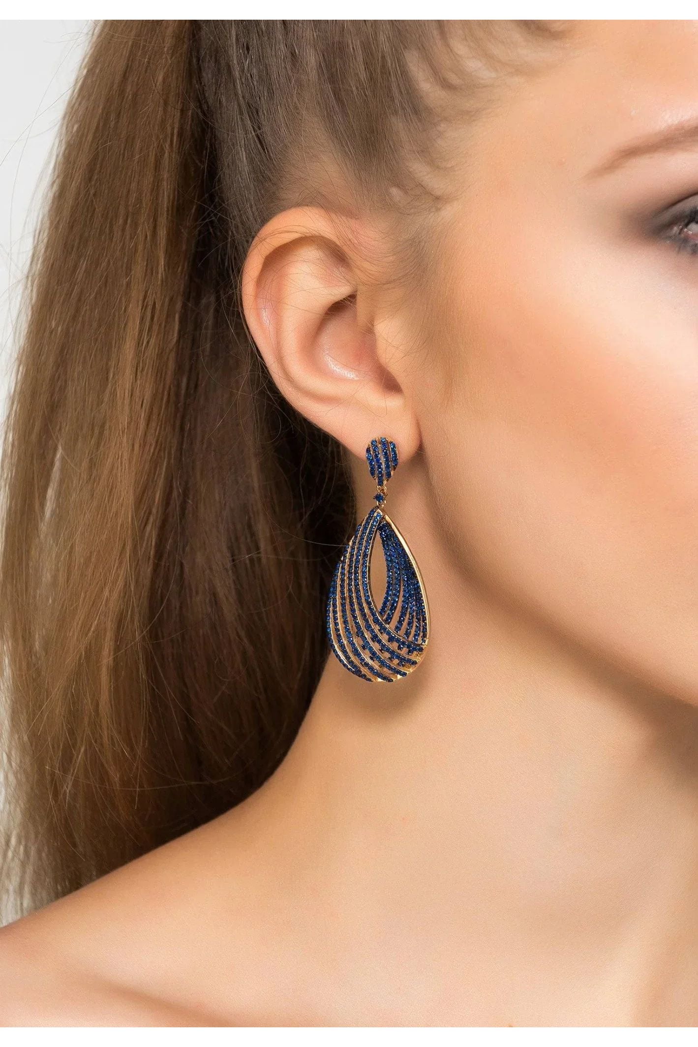Vortex Teardrop Earring Sapphire Blue Cz Gold - LATELITA Earrings