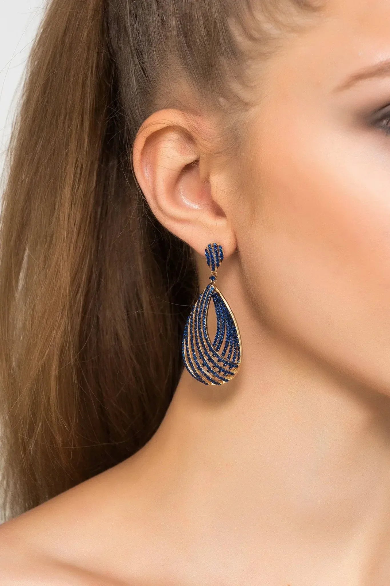Vortex Teardrop Earring Sapphire Blue Cz Gold - LATELITA Earrings