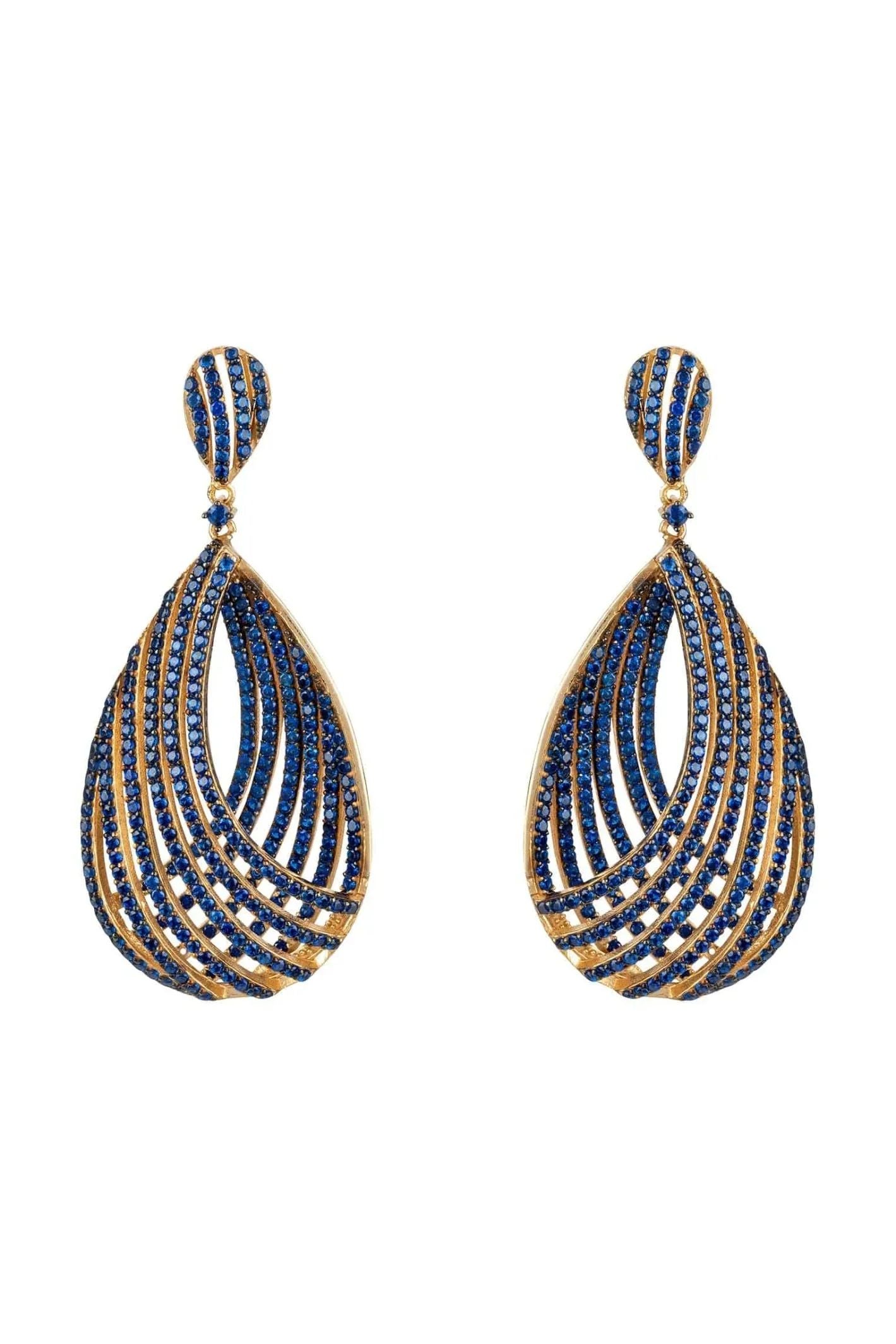 Vortex Teardrop Earring Sapphire Blue Cz Gold - LATELITA Earrings