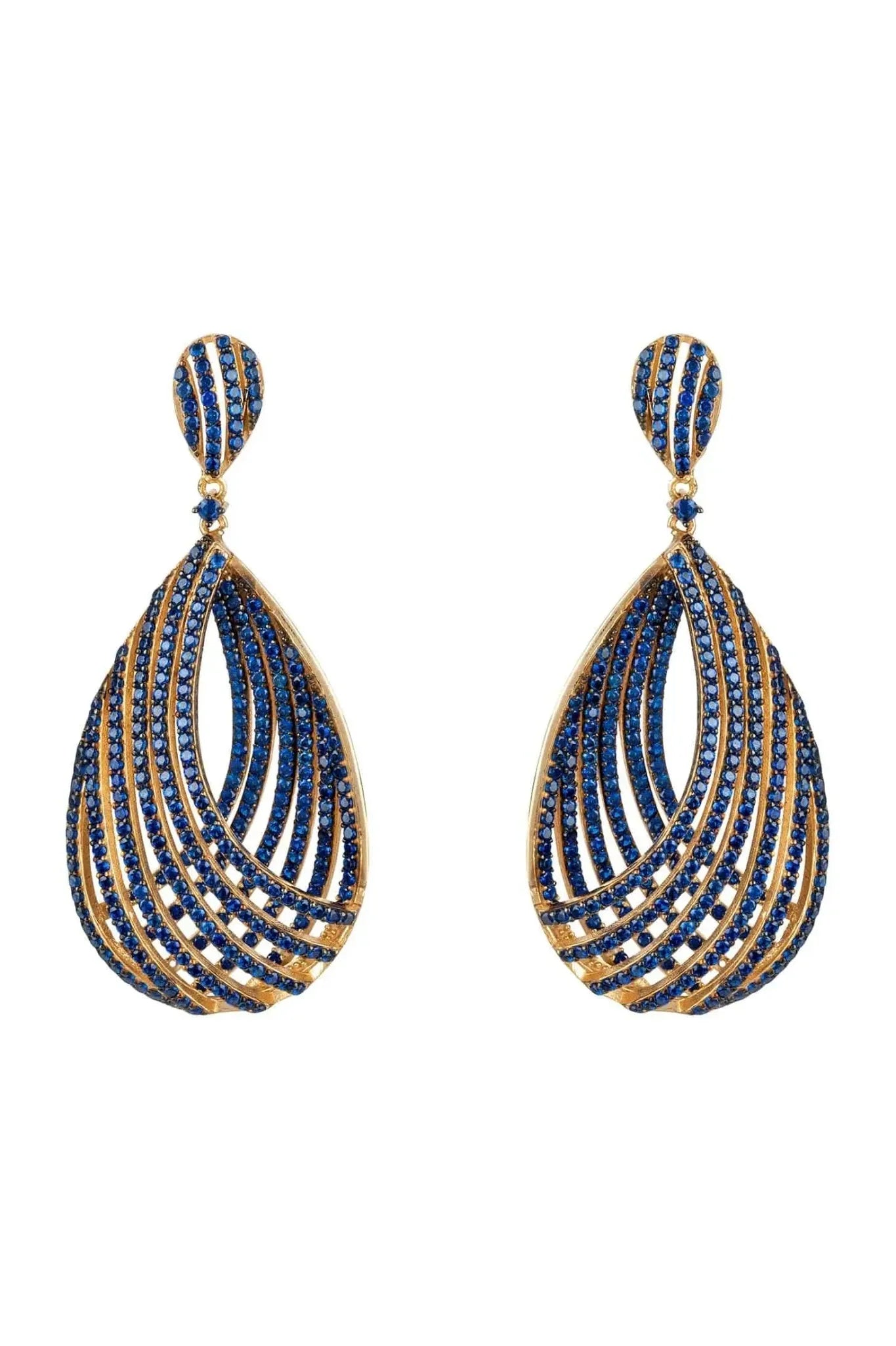 Vortex Teardrop Earring Sapphire Blue Cz Gold - LATELITA Earrings