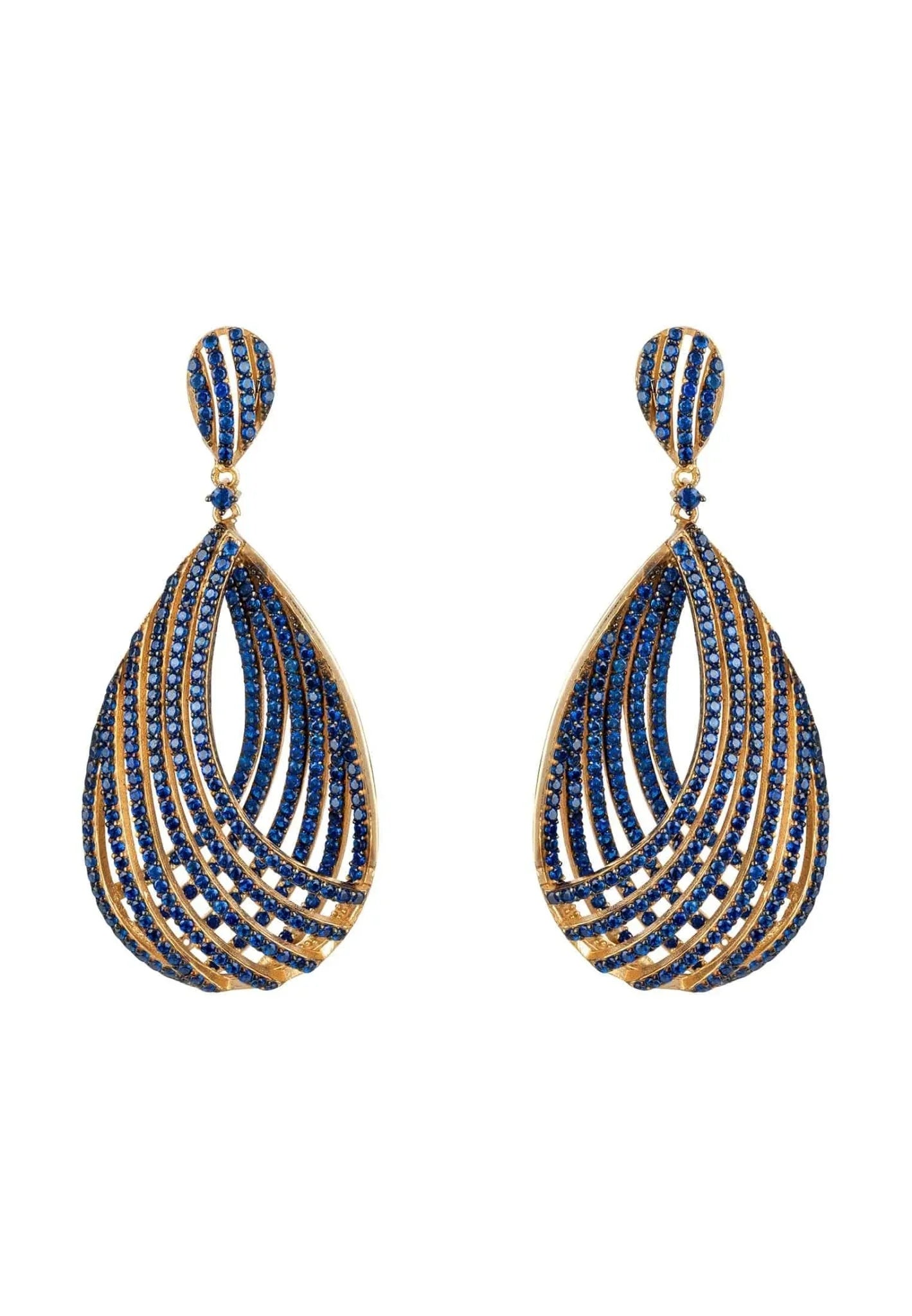 Vortex Teardrop Earring Sapphire Blue Cz Gold - LATELITA Earrings