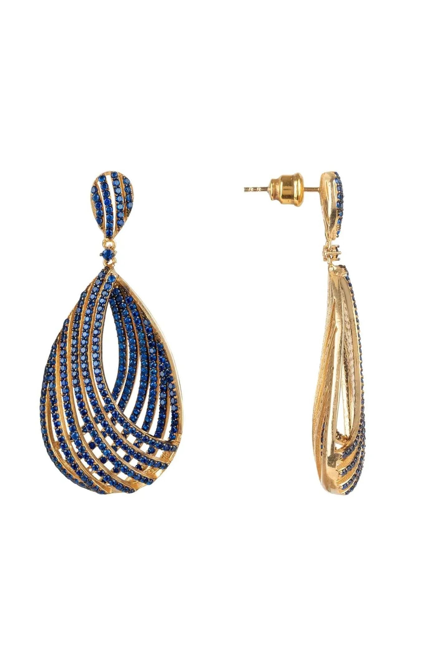 Vortex Teardrop Earring Sapphire Blue Cz Gold - LATELITA Earrings