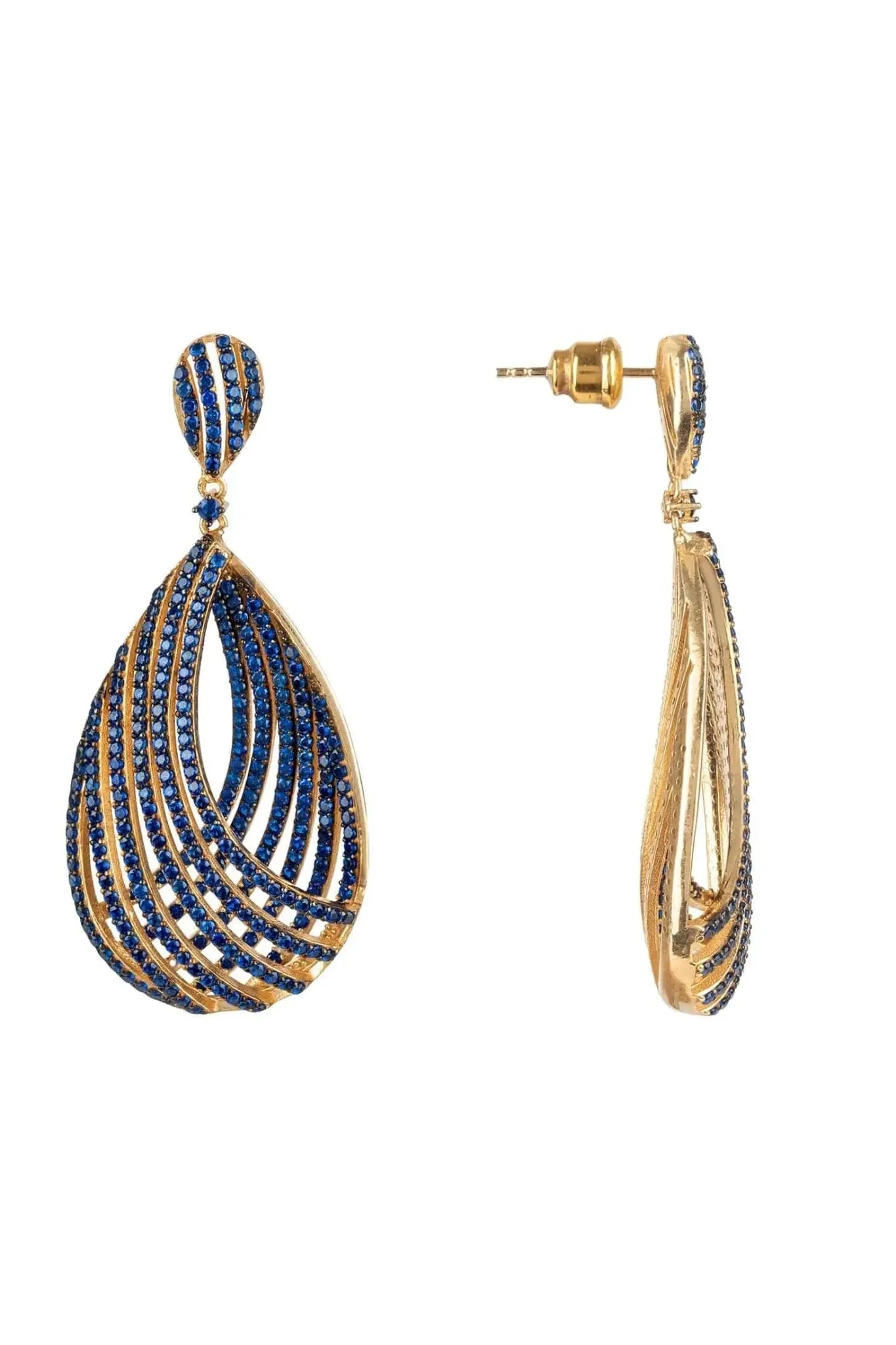 Vortex Teardrop Earring Sapphire Blue Cz Gold - LATELITA Earrings