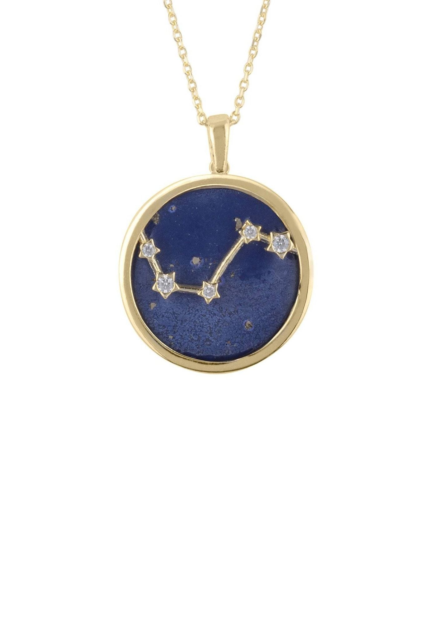 Zodiac Lapis Lazuli Gemstone Star Constellation Pendant Necklace Gold Aries - LATELITA Necklaces