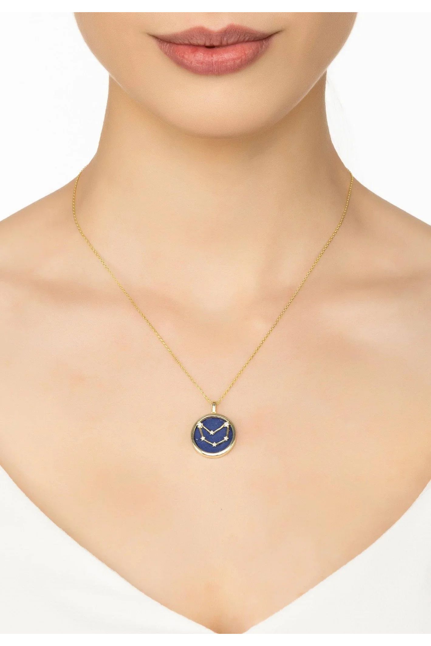 Zodiac Lapis Lazuli Gemstone Star Constellation Pendant Necklace Gold Capricorn - LATELITA Necklaces