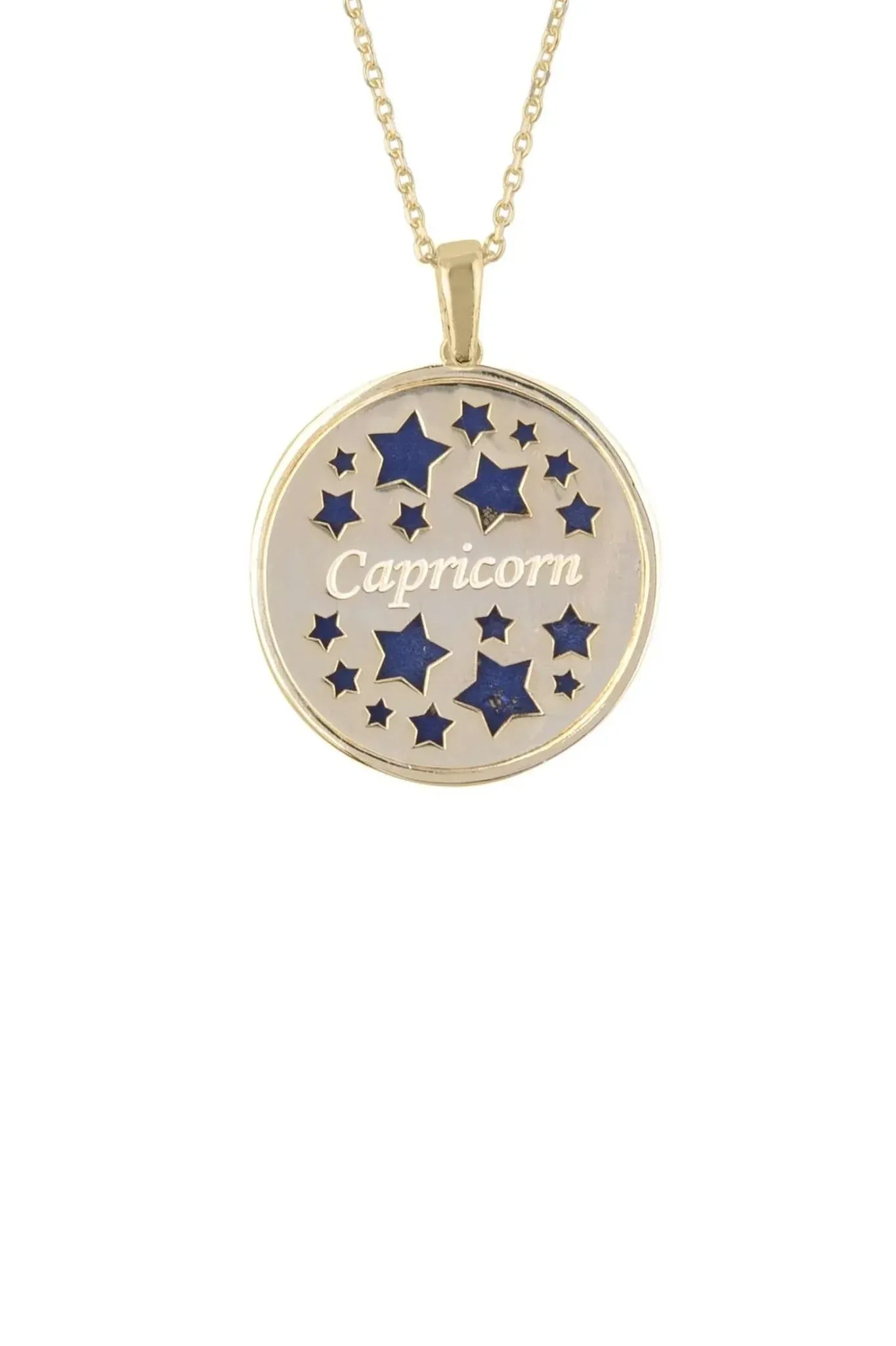 Zodiac Lapis Lazuli Gemstone Star Constellation Pendant Necklace Gold Capricorn - LATELITA Necklaces