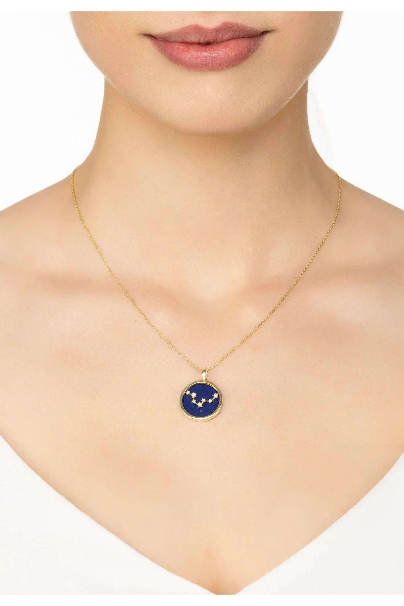 Zodiac Lapis Lazuli Gemstone Star Constellation Pendant Necklace Gold Pisces - LATELITA Necklaces