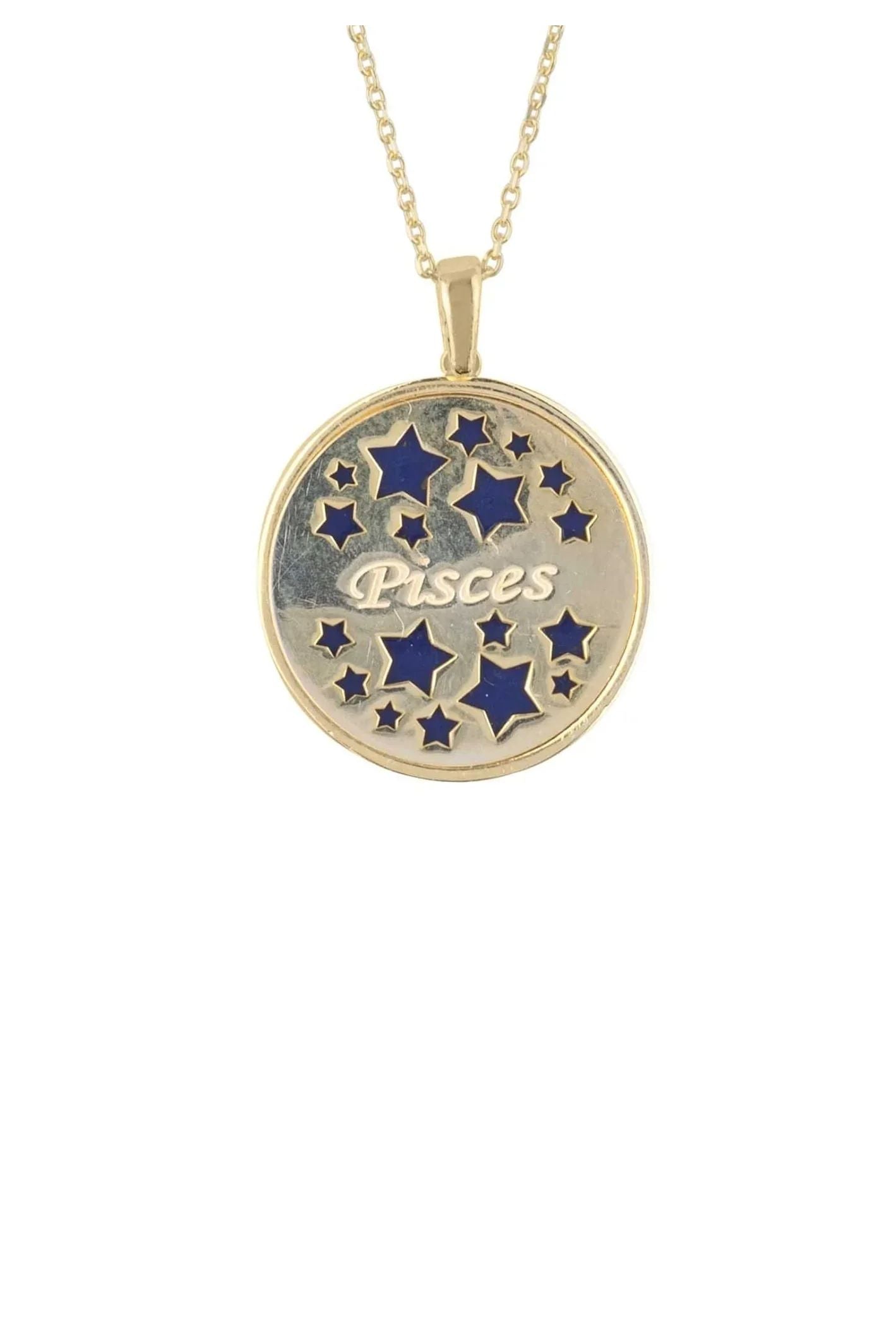 Zodiac Lapis Lazuli Gemstone Star Constellation Pendant Necklace Gold Pisces - LATELITA Necklaces