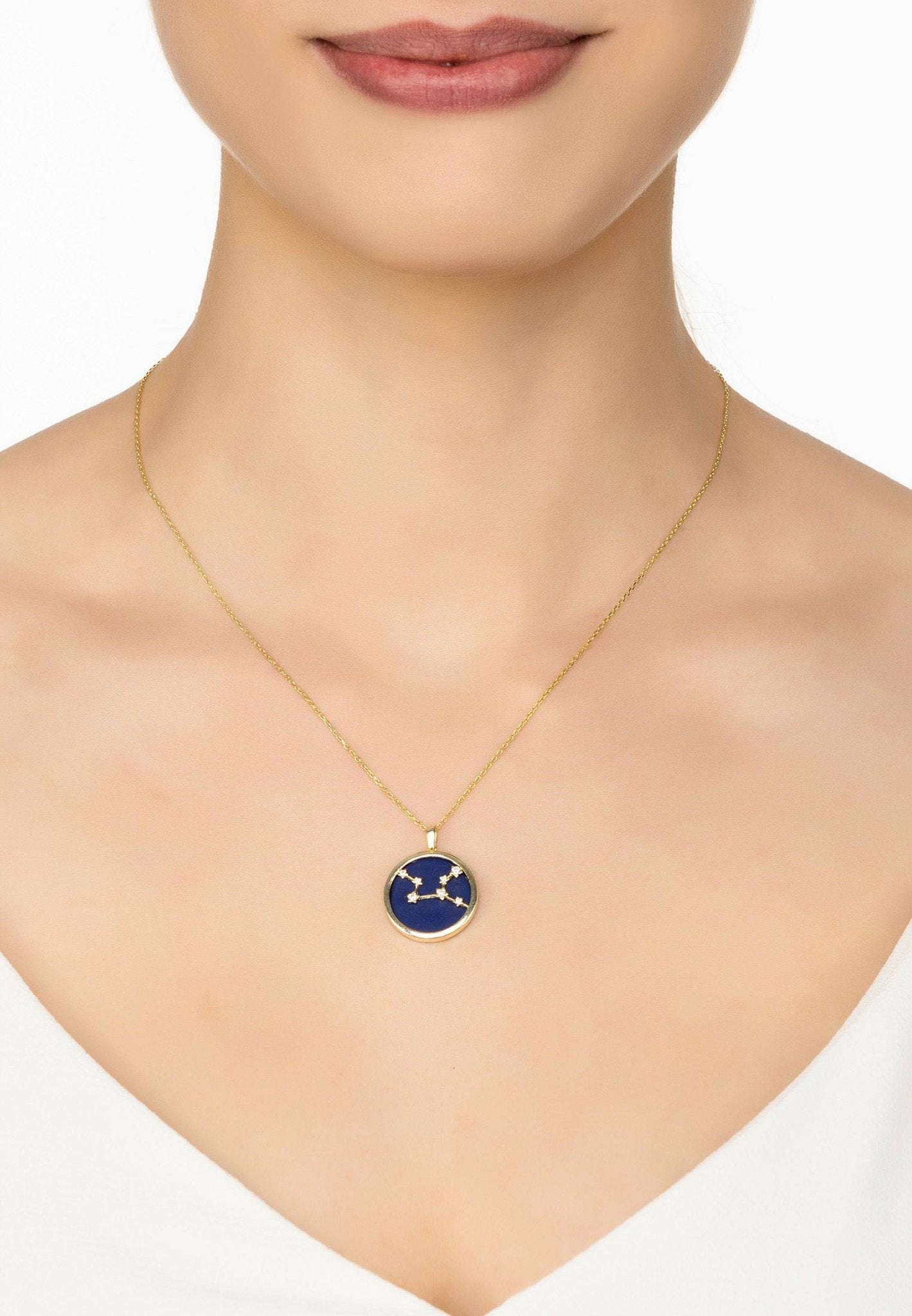 Zodiac Lapis Lazuli Gemstone Star Constellation Pendant Necklace Gold Virgo - LATELITA Necklaces