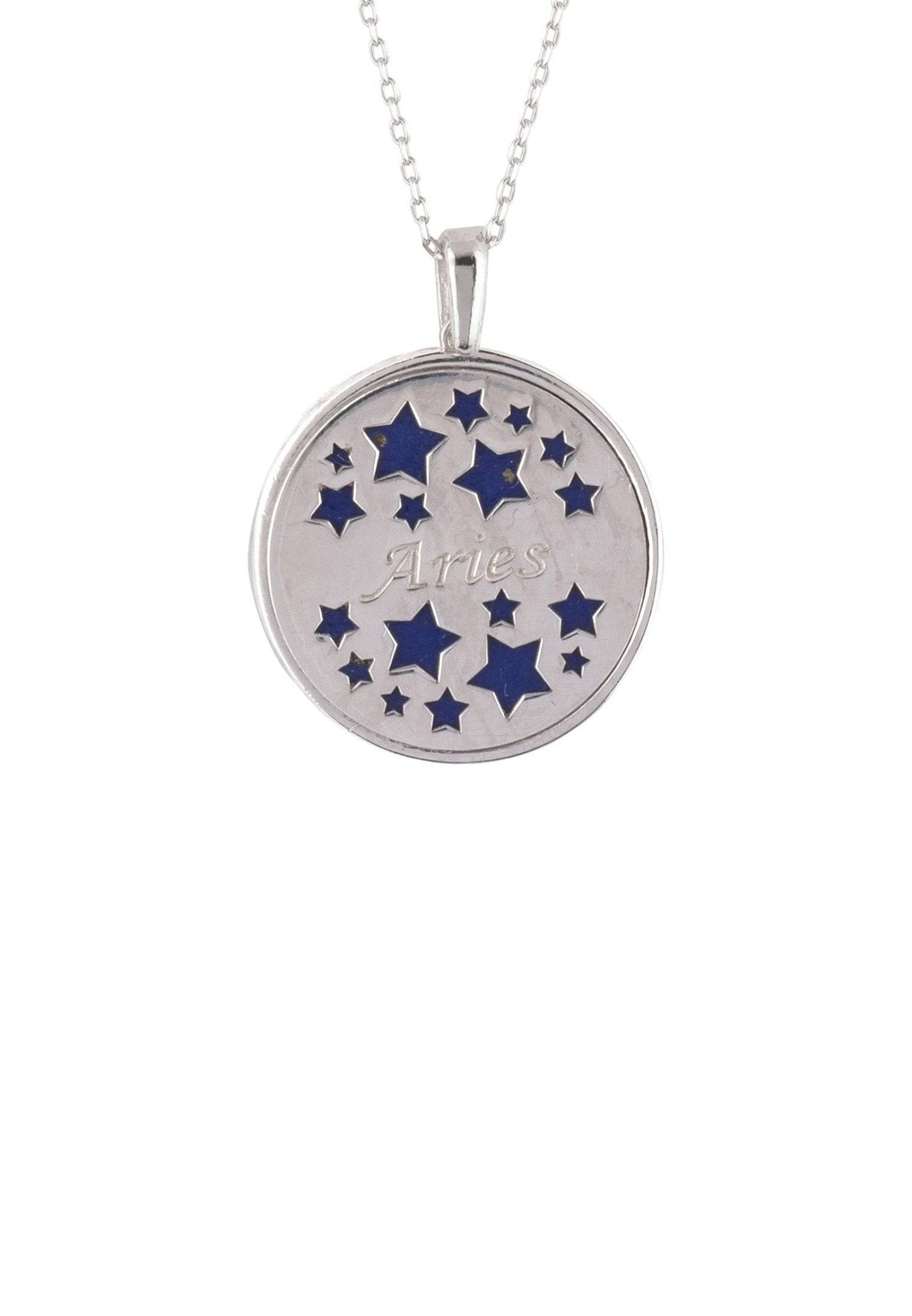 Zodiac Lapis Lazuli Gemstone Star Constellation Pendant Necklace Silver Aries - LATELITA Necklaces