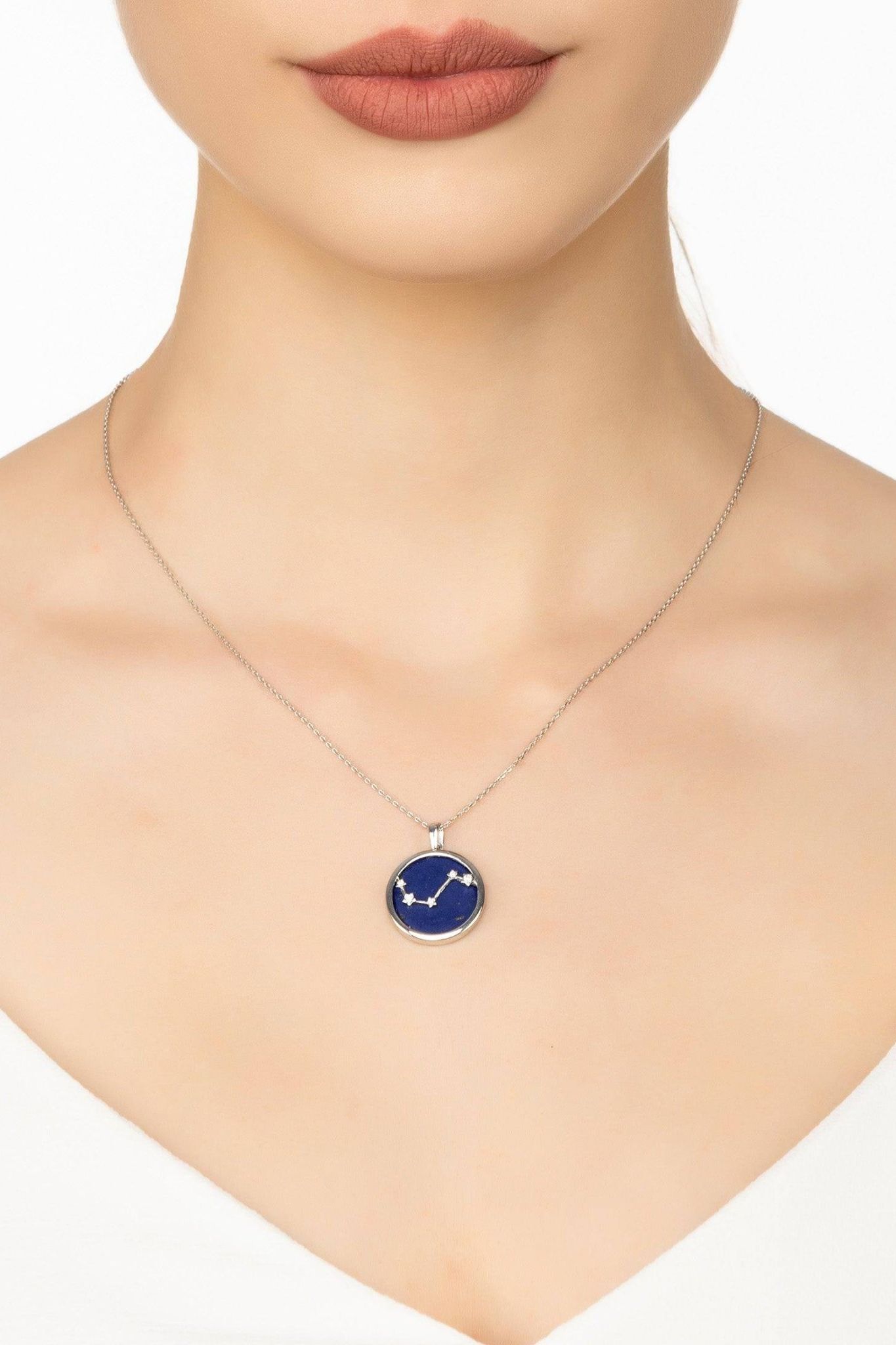 Zodiac Lapis Lazuli Gemstone Star Constellation Pendant Necklace Silver Aries - LATELITA Necklaces