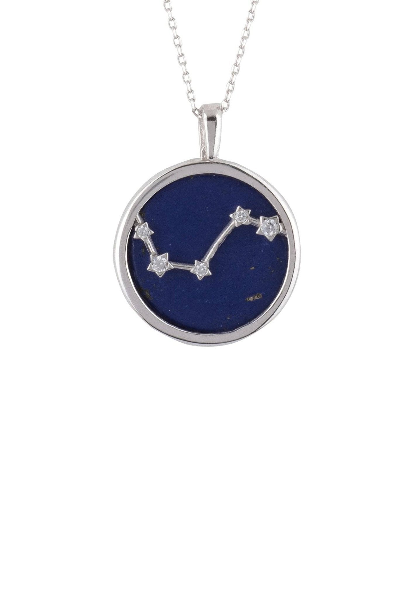 Zodiac Lapis Lazuli Gemstone Star Constellation Pendant Necklace Silver Aries - LATELITA Necklaces