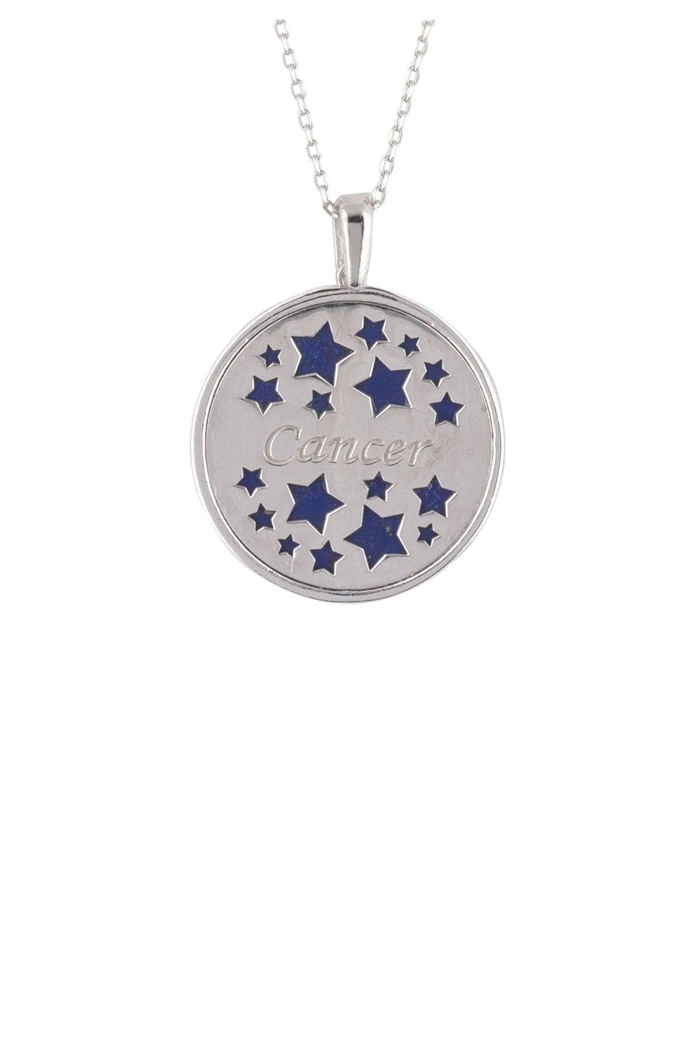 Zodiac Lapis Lazuli Gemstone Star Constellation Pendant Necklace Silver Cancer - LATELITA Necklaces