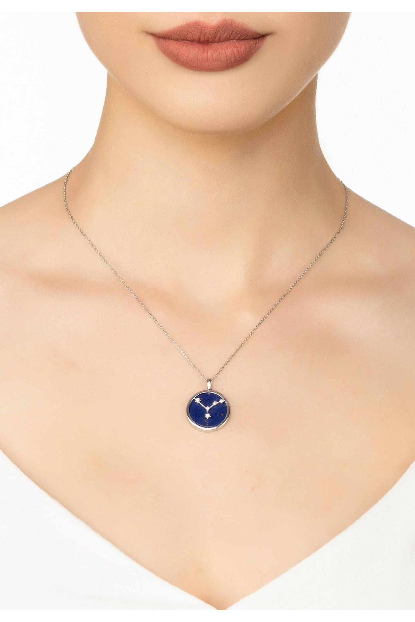 Zodiac Lapis Lazuli Gemstone Star Constellation Pendant Necklace Silver Cancer - LATELITA Necklaces
