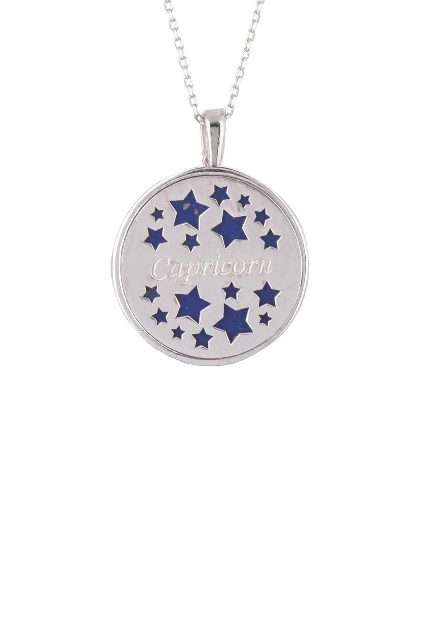 Zodiac Lapis Lazuli Gemstone Star Constellation Pendant Necklace Silver Capricorn - LATELITA Necklaces