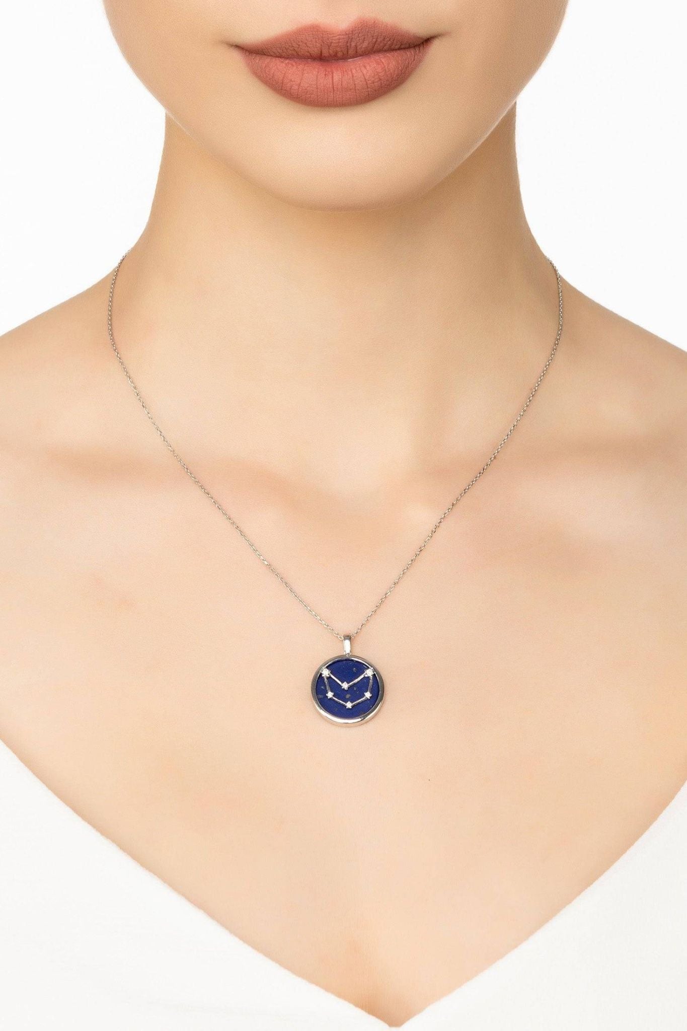 Zodiac Lapis Lazuli Gemstone Star Constellation Pendant Necklace Silver Capricorn - LATELITA Necklaces