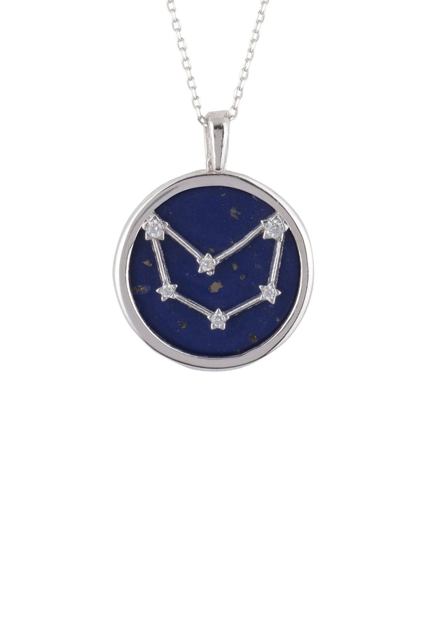 Zodiac Lapis Lazuli Gemstone Star Constellation Pendant Necklace Silver Capricorn - LATELITA Necklaces