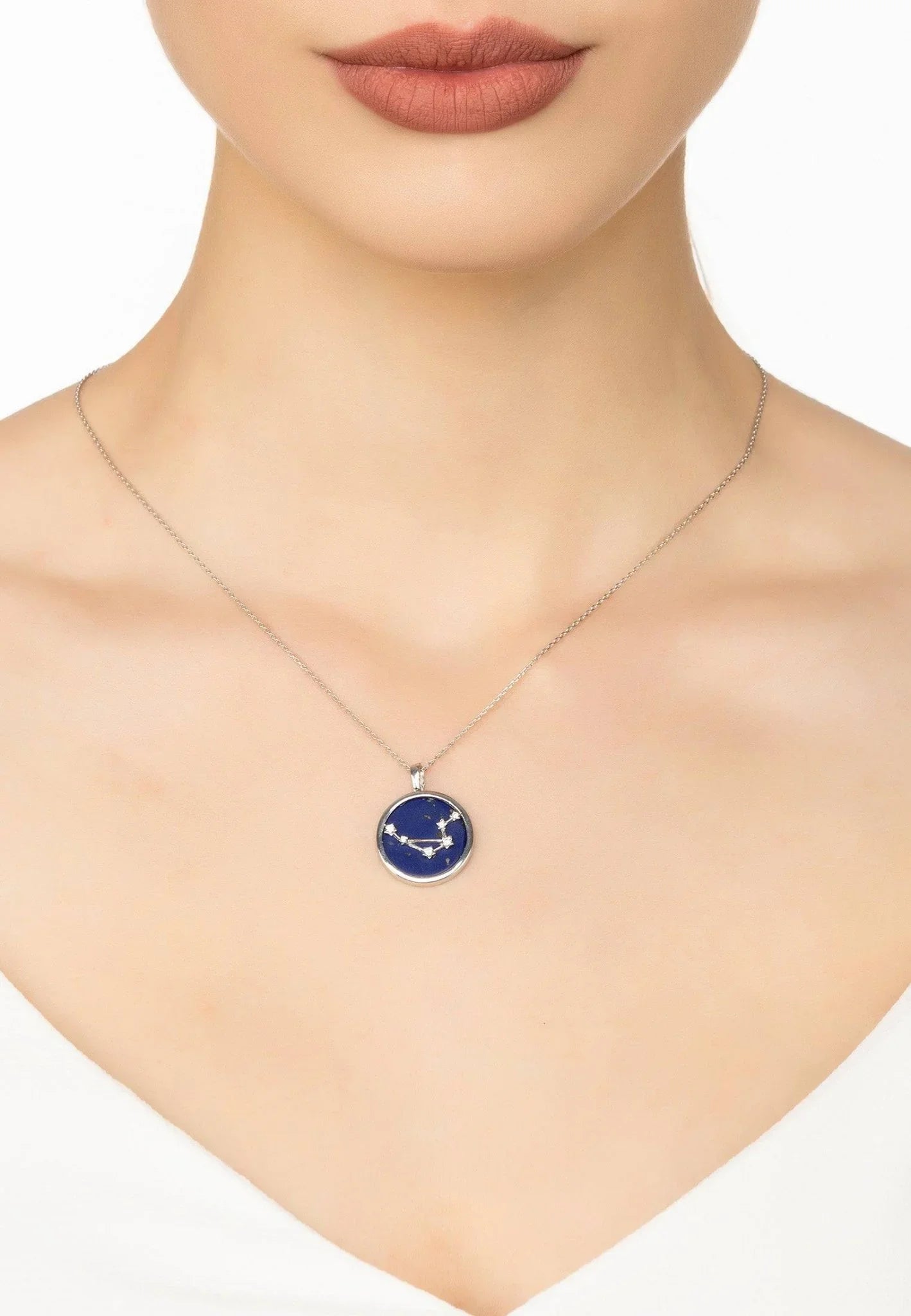 Zodiac Lapis Lazuli Gemstone Star Constellation Pendant Necklace Silver Libra - LATELITA Necklaces