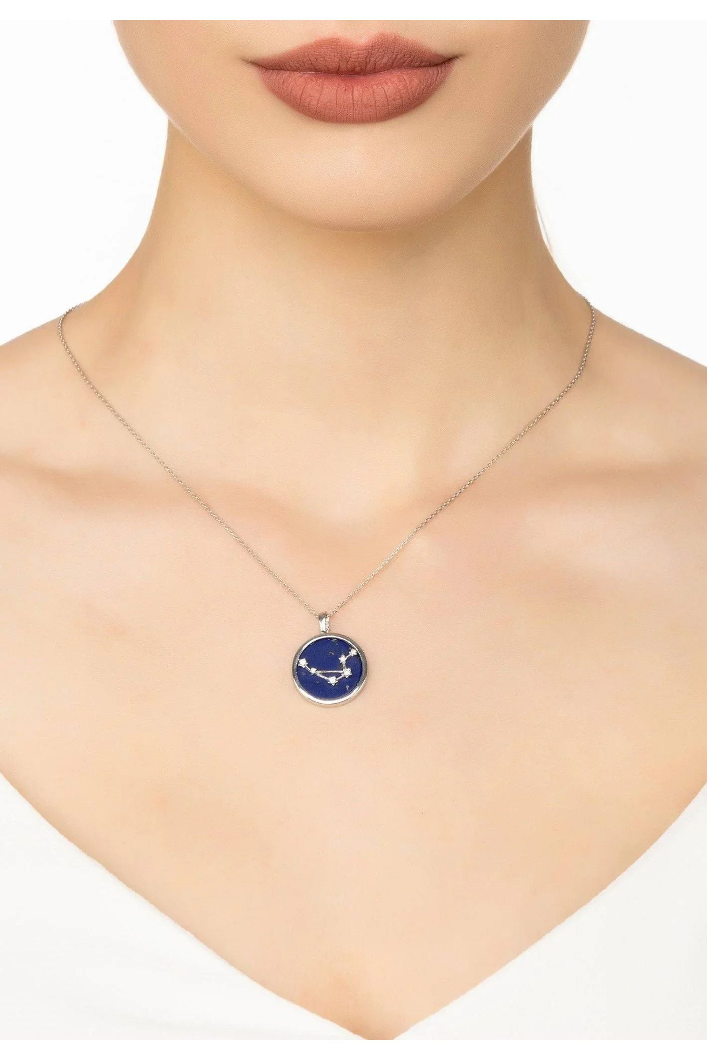 Zodiac Lapis Lazuli Gemstone Star Constellation Pendant Necklace Silver Libra - LATELITA Necklaces