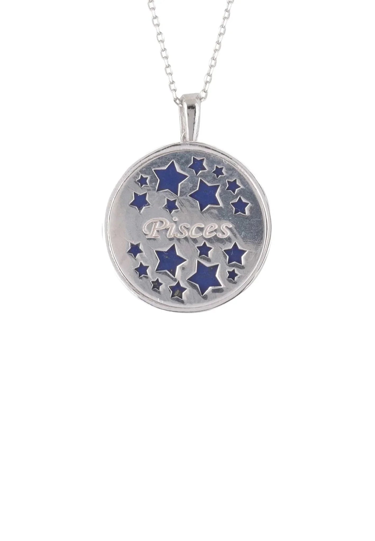 Zodiac Lapis Lazuli Gemstone Star Constellation Pendant Necklace Silver Pisces - LATELITA Necklaces