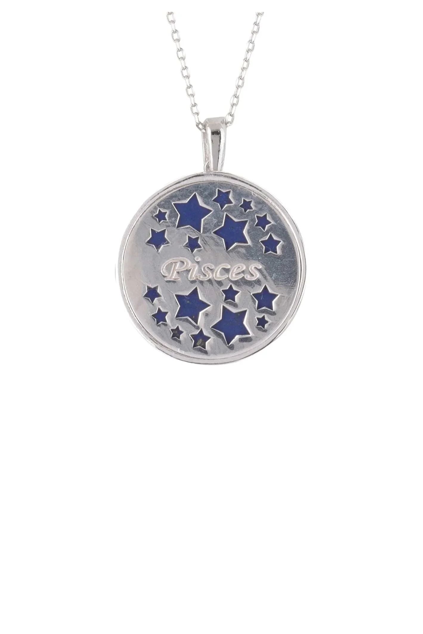 Zodiac Lapis Lazuli Gemstone Star Constellation Pendant Necklace Silver Pisces - LATELITA Necklaces