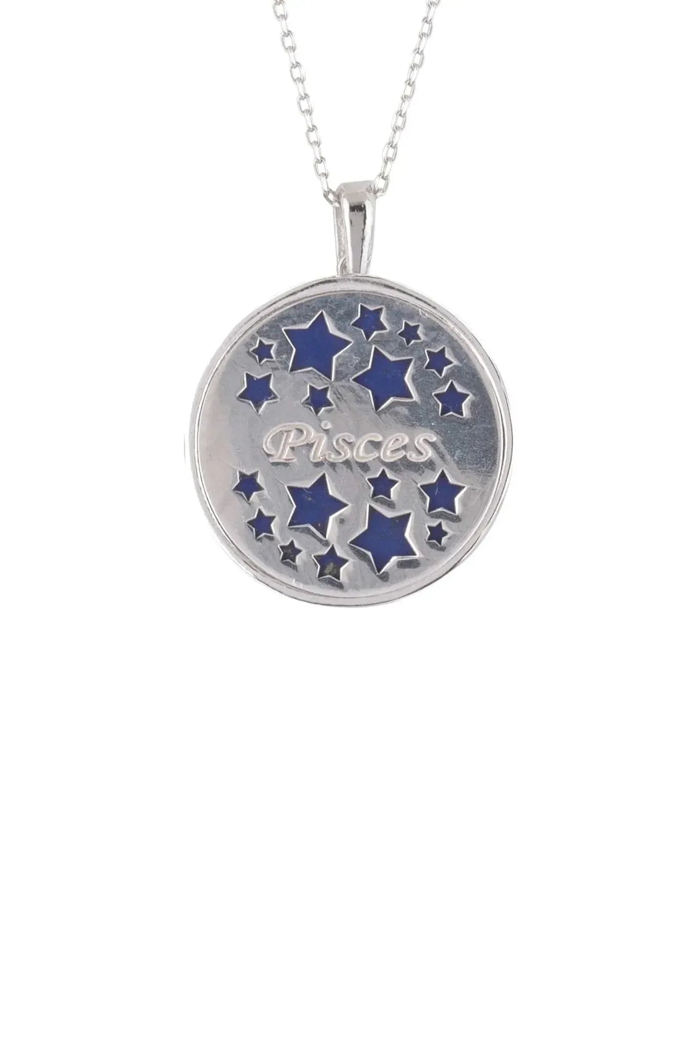 Zodiac Lapis Lazuli Gemstone Star Constellation Pendant Necklace Silver Pisces - LATELITA Necklaces