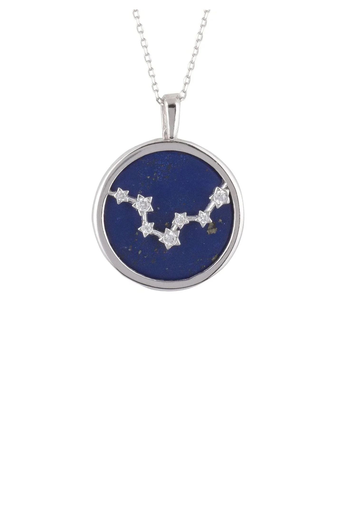 Zodiac Lapis Lazuli Gemstone Star Constellation Pendant Necklace Silver Pisces - LATELITA Necklaces