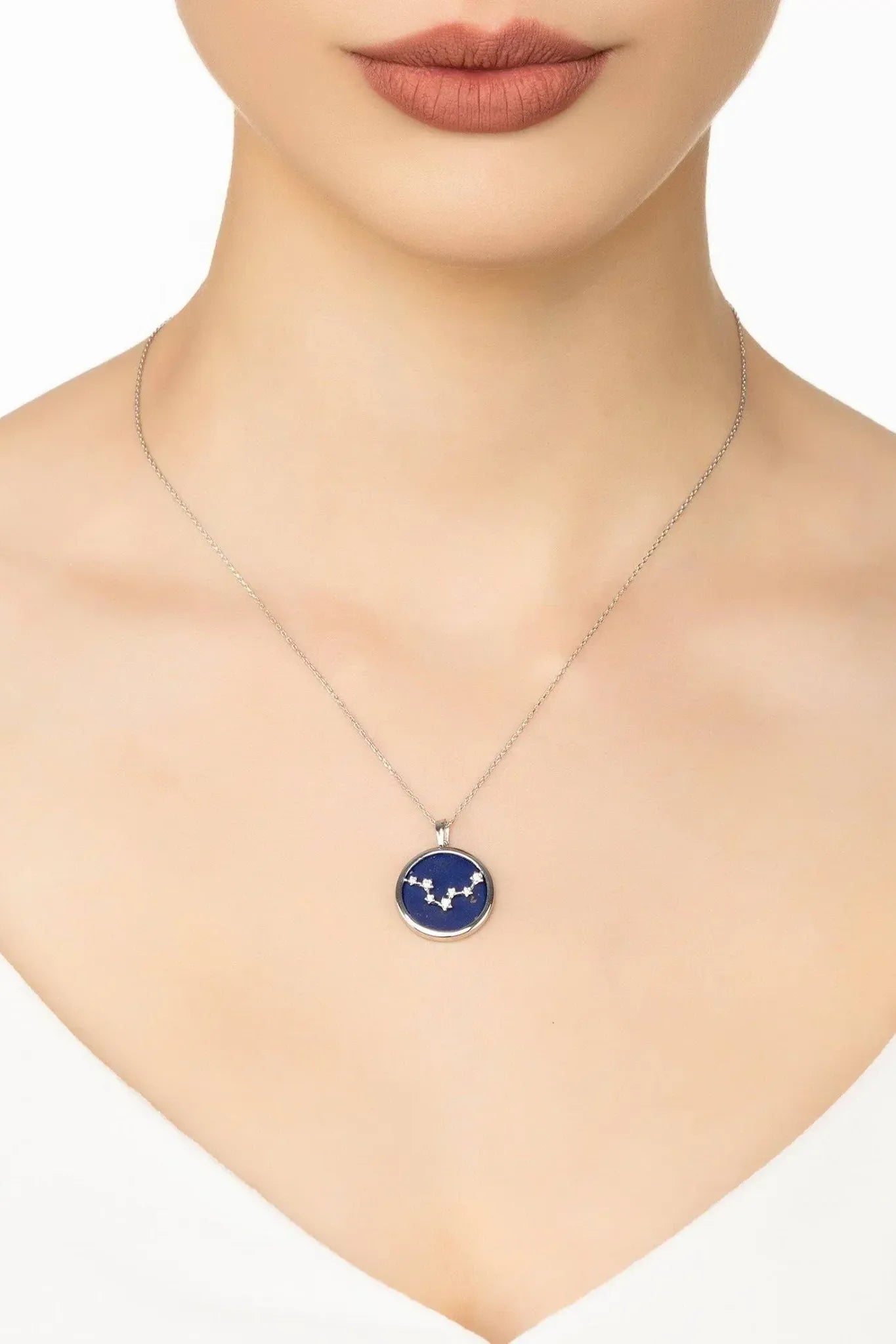 Zodiac Lapis Lazuli Gemstone Star Constellation Pendant Necklace Silver Pisces - LATELITA Necklaces