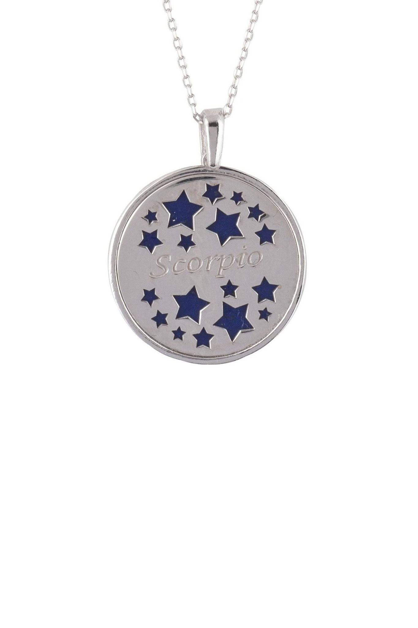 Zodiac Lapis Lazuli Gemstone Star Constellation Pendant Necklace Silver Scorpio - LATELITA Necklaces