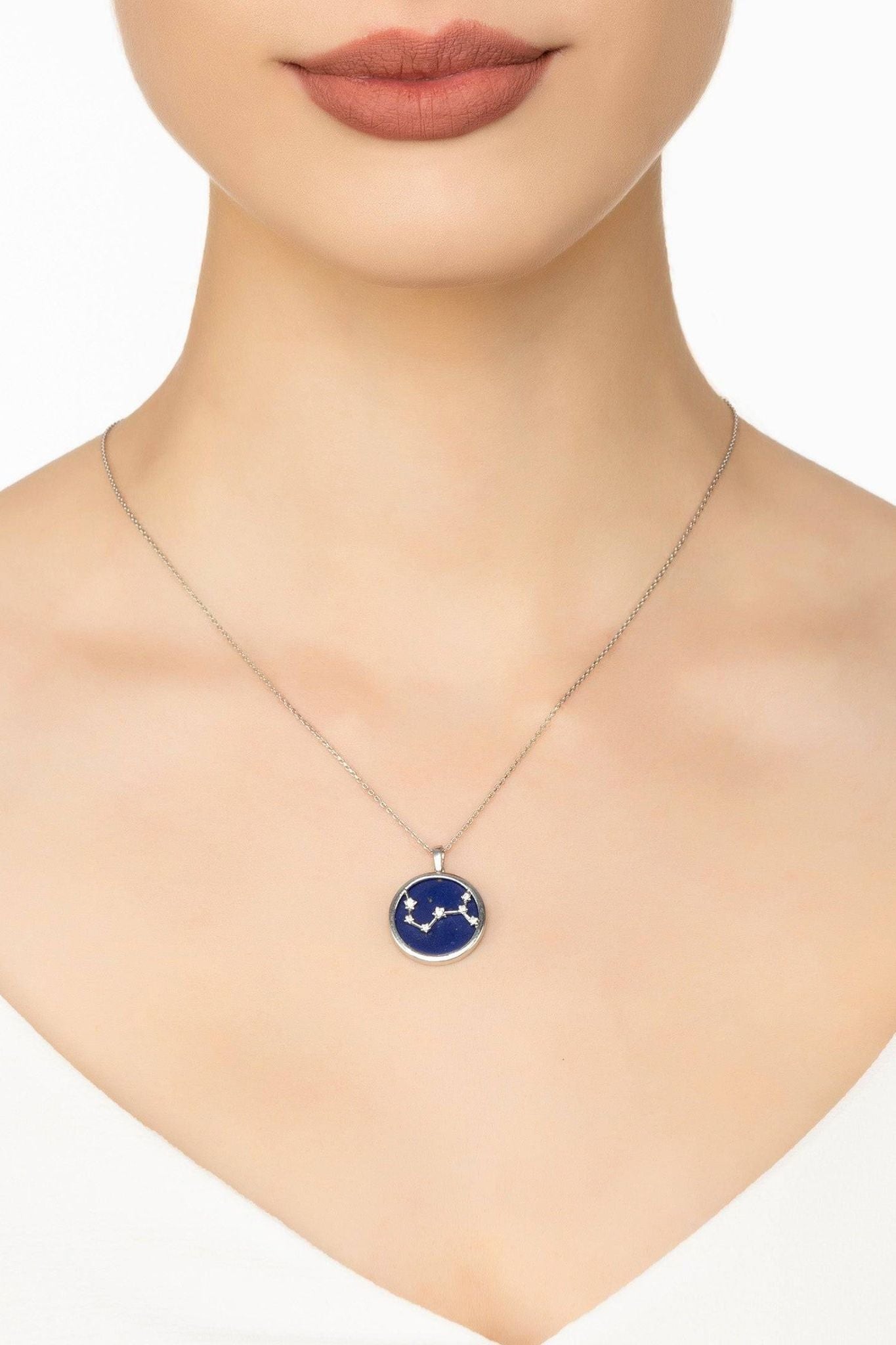 Zodiac Lapis Lazuli Gemstone Star Constellation Pendant Necklace Silver Scorpio - LATELITA Necklaces