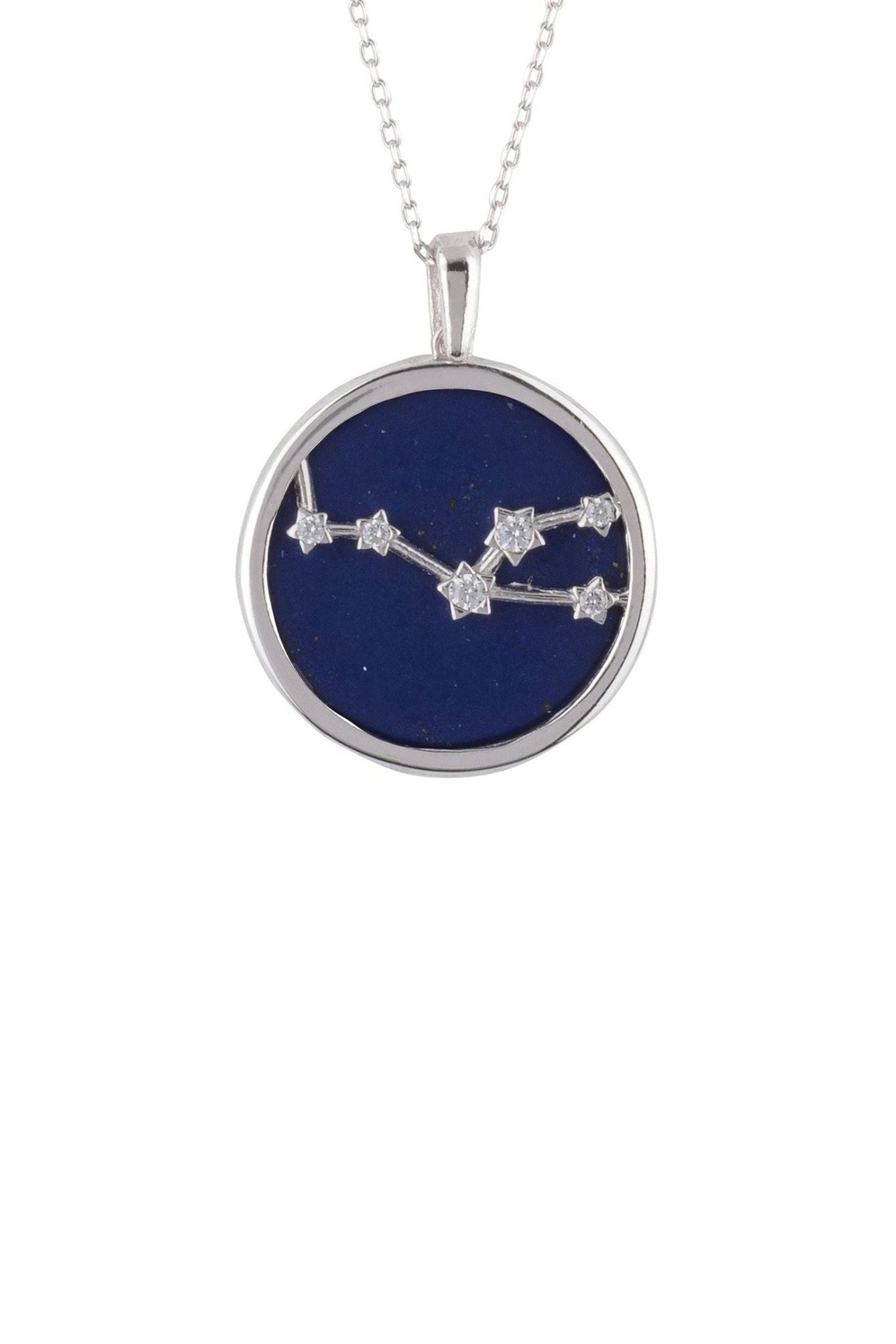 Zodiac Lapis Lazuli Gemstone Star Constellation Pendant Necklace Silver Taurus - LATELITA Necklaces